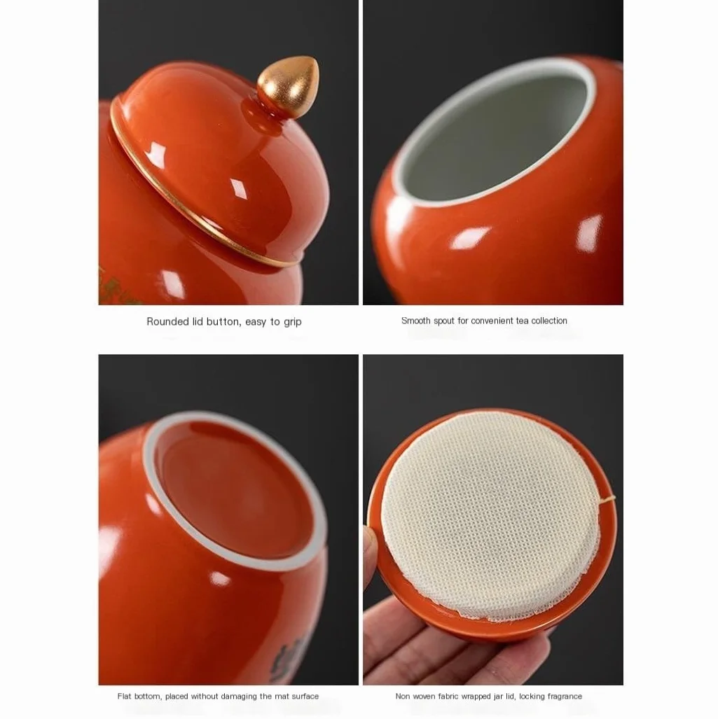 Pojemnik na herbatę i organizery do herbaty, ceramiczny słoik do przechowywania luźnej herbaty, kreatywny ze szklanym kubkiem i łyżeczką do herbaty, chiński zestaw do herbaty, pojemnik na herbatę (A)