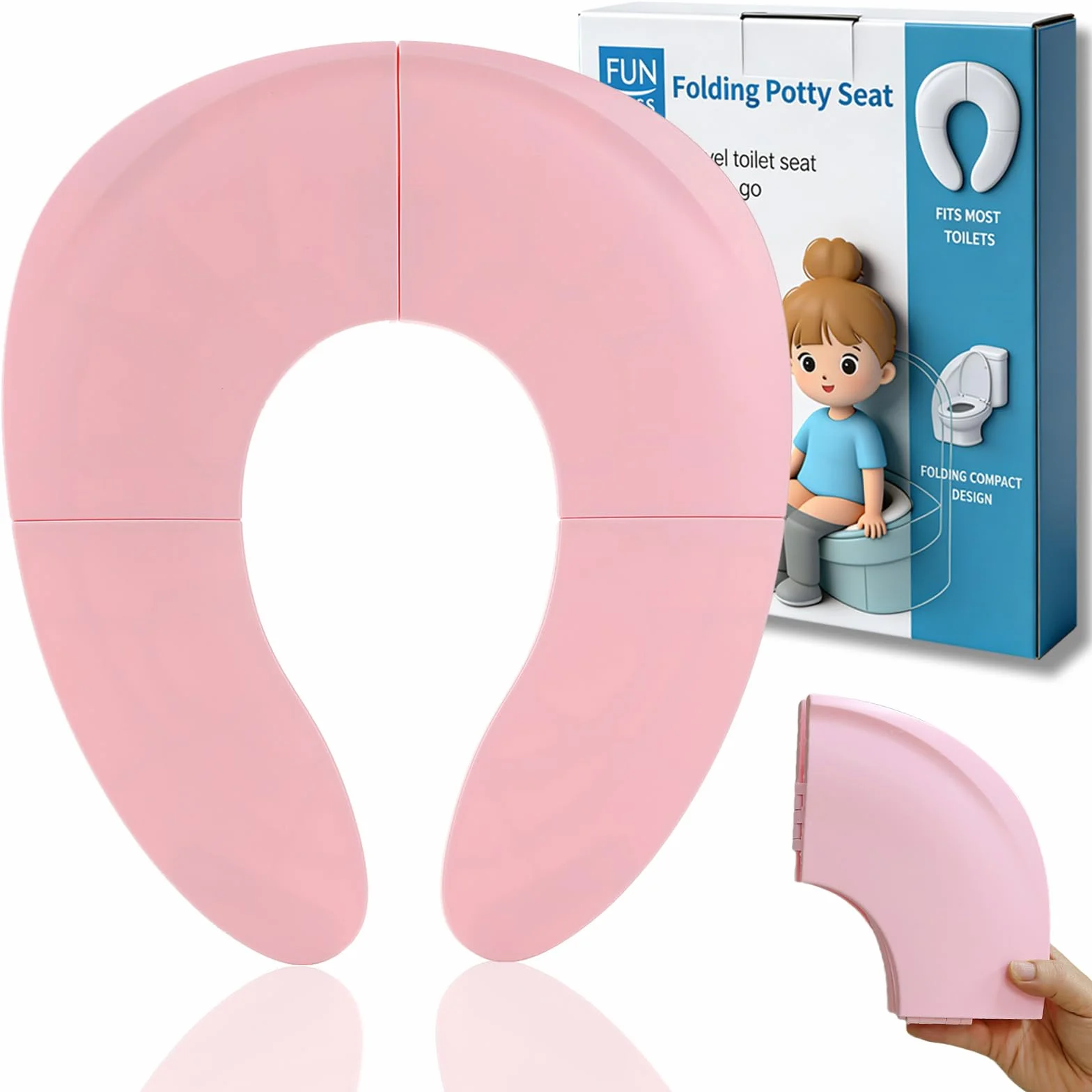 Funbliss Składane podróżne siedzisko dla małych dzieci, niezbędne akcesoria do treningu nocnika dla chłopców i dziewczynek, przenośne siedzisko treningowe do WC z antypoślizgowymi przyssawkami, torba