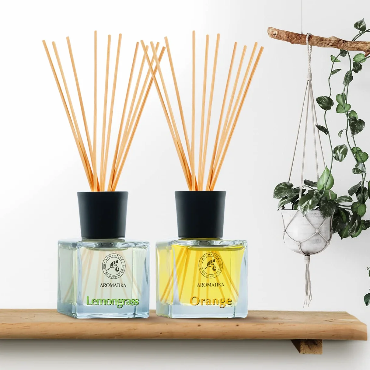 AROMATIKA Reed Diffuser Gift Set 2 x 50 ml with Natural Essential Oils Lemongrass & Orange - Scented Reed Diffusers with Bamboo Sticks - Perfect for Aromatherapy - Bedroom - Office - Home Diffusers