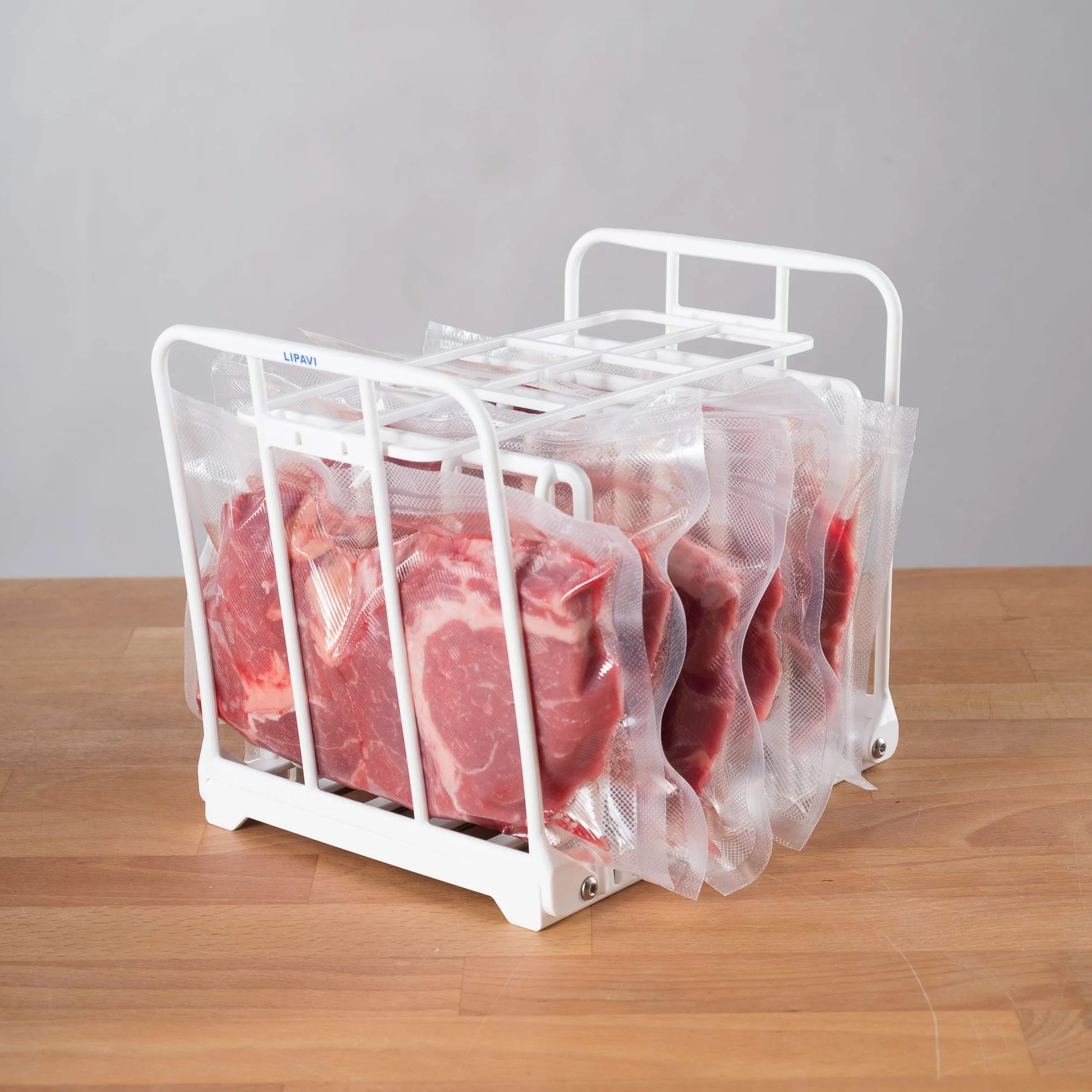 LIPAVI N10X Sous Vide Rack with Anti Float - Adjustable, Collapsible, Ensures even warming with Sous Vide Cooking - White Polycarbonate with 316L Stainless steel weights - Square L:7.8 W:6.4 H:6.6 inch - Fits LIPAVI C10 Container