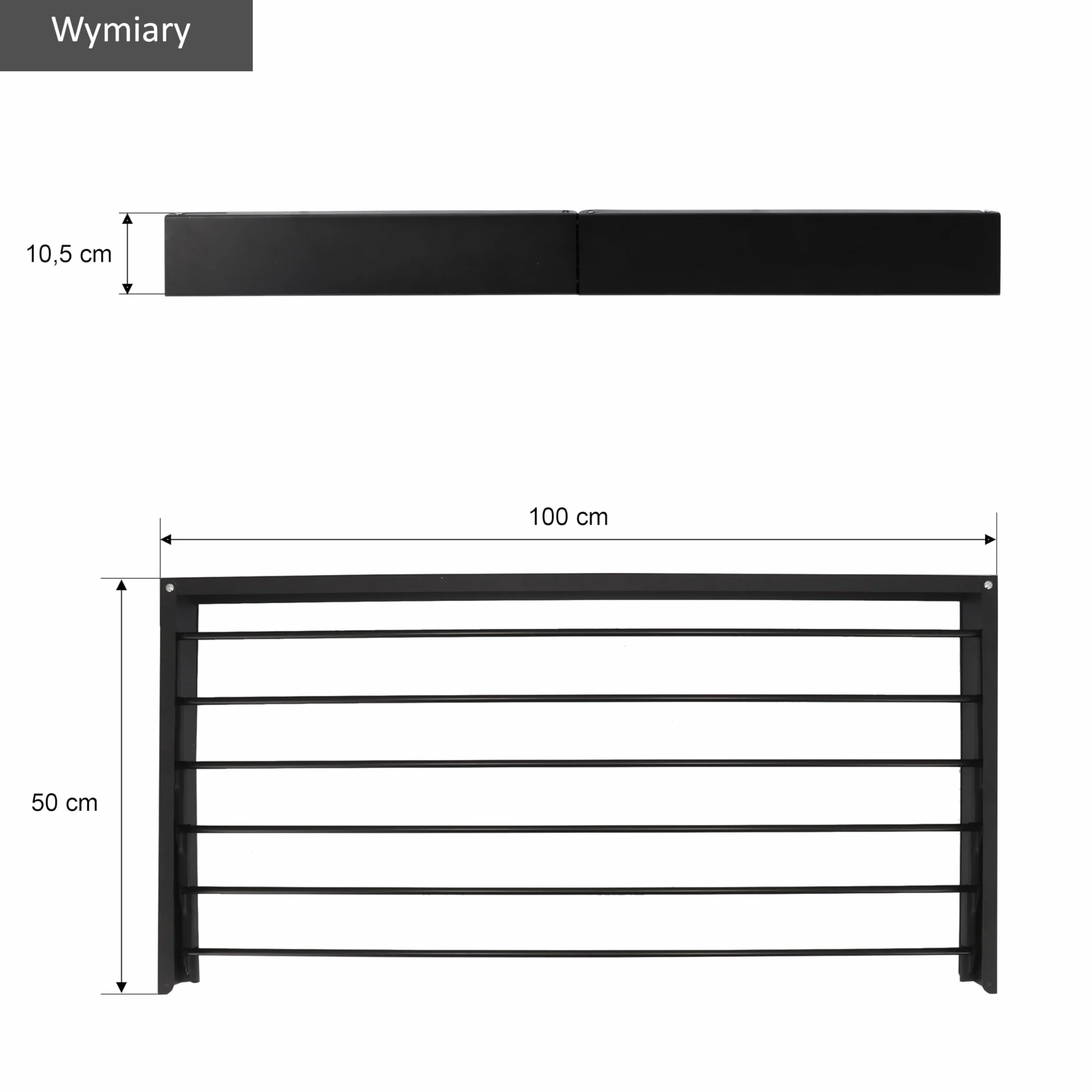 Suszarka ścienna składana Full Color czarna 100 cm aluminiowa – 6 m długości suszenia – Zawiera szablon montażowy – Suszarka na pranie – Suszarka do ubrań na ścianę – Mocowana na ścianie