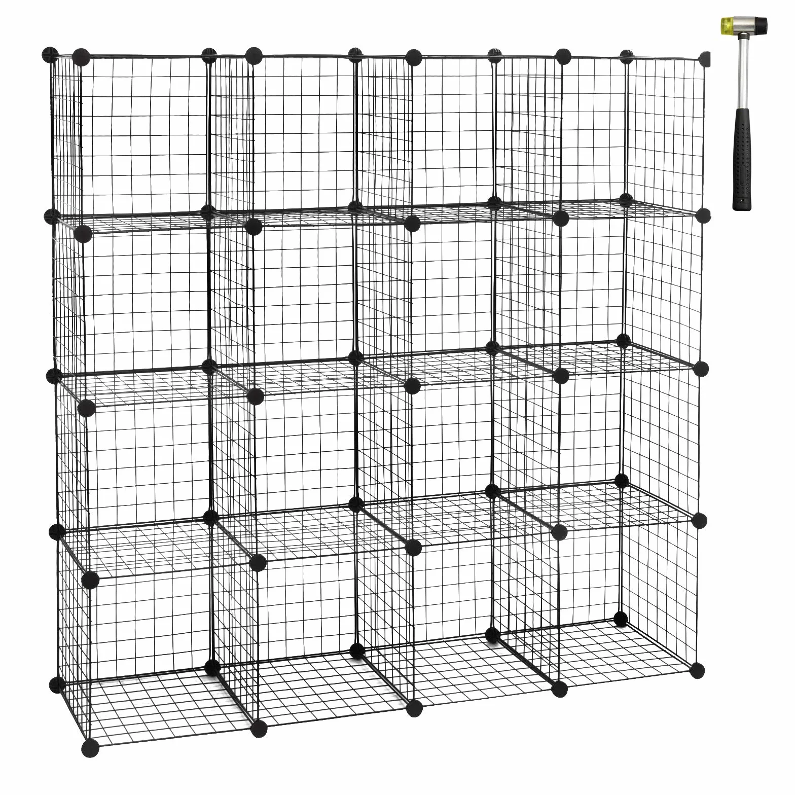 WOLTU SR0123sz-2 system półek bezśrubowych półka sześcianowa półka druciana regulowana indywidualnie 16 przegródek czarny z siatki drucianej 148 x 37 x 148 cm (szer. X wys. X gł.)