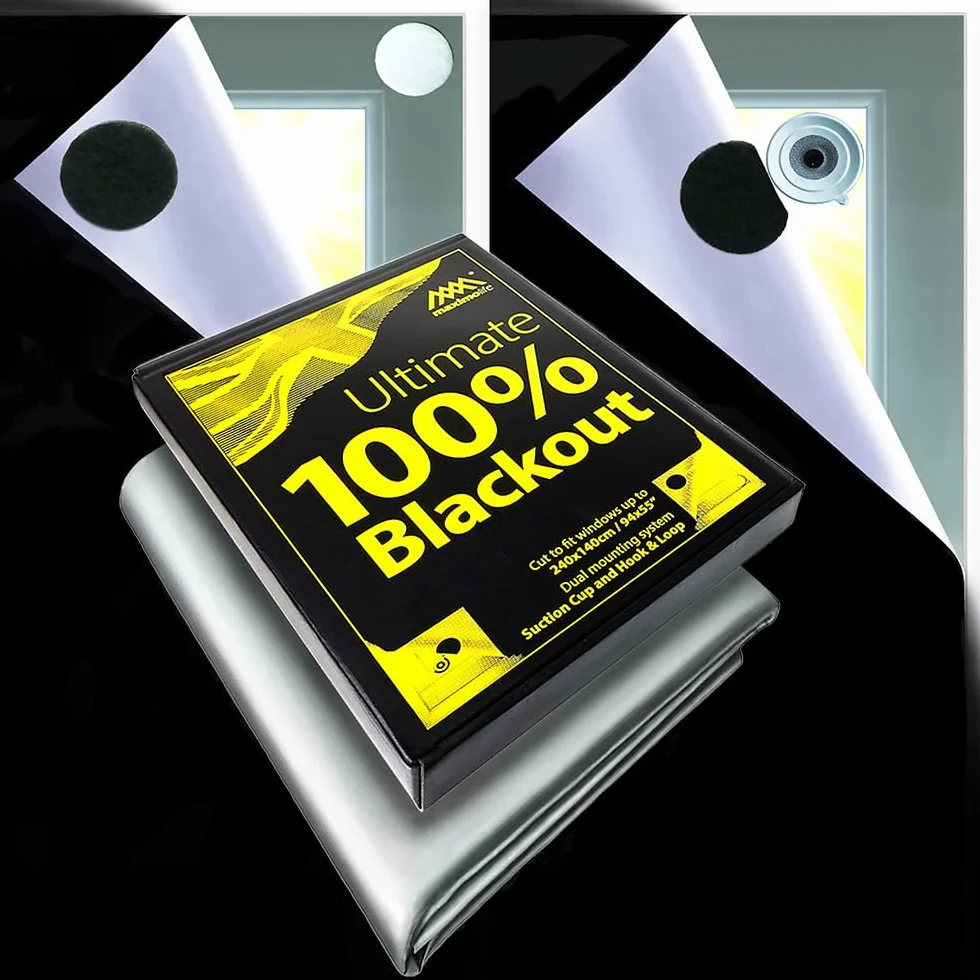 Roleta zaciemniająca MaximoLife® Ultimate 100% | Pasuje do okien o dowolnym rozmiarze/kształcie | Bardzo łatwe docinanie na wymiar | Mocne przyssawki | Wytrzymały rzep