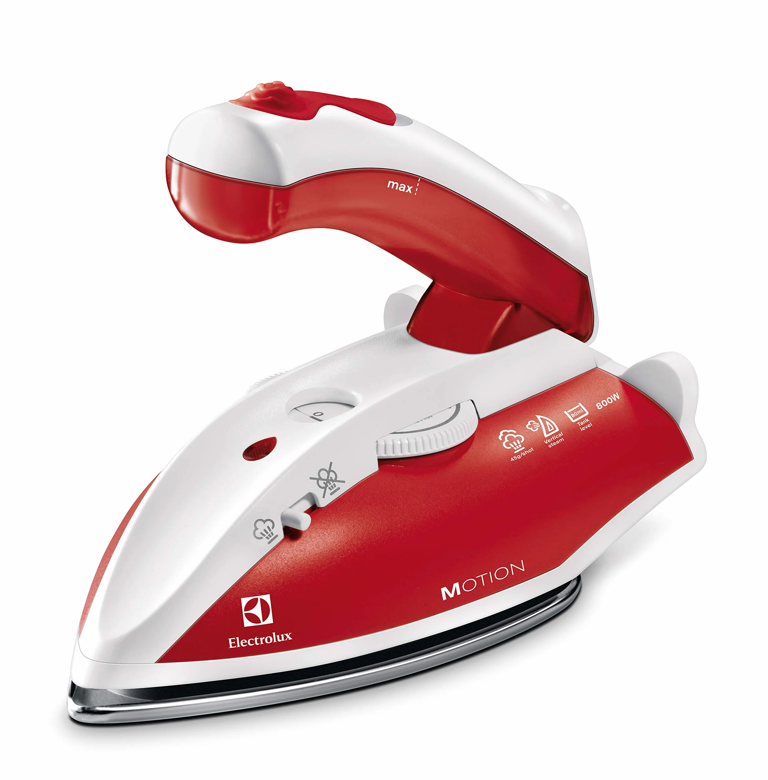 Electrolux Żelazko turystyczne 800 W, Zmienna i stała para wodna, Ergonomiczny składany uchwyt,Stopa żelazka ze stali nierdzewnej,45gr wyrzut pary,60 ml zbiornik na wodę,1,9 m przewód,EDBT800,Czerwony