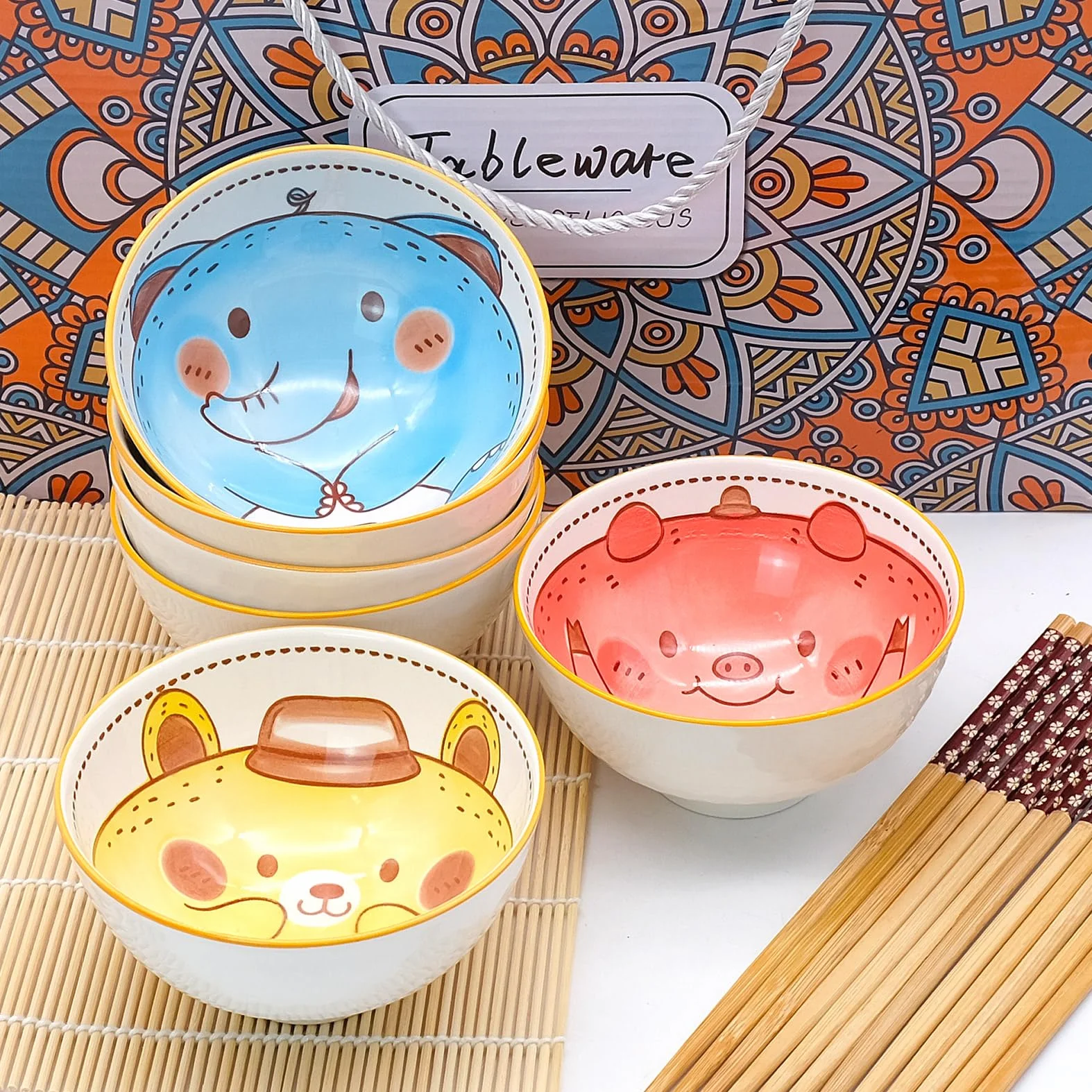 Porcelańskie miski na desery, 300 ml, zestaw 6 ceramicznych misek śniadaniowych, nadaje się do ciast, deserów i owoców