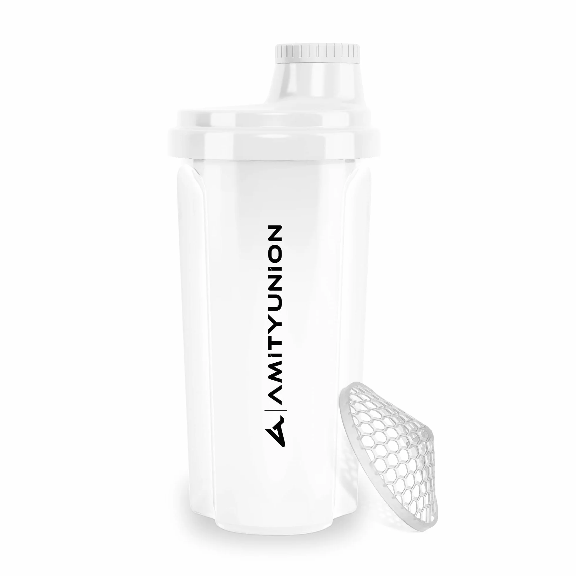 Heaven Shaker do shake’ów proteinowych, bez wyciekania, bez BPA, z sitkiem i skalą, do kremowych drinków z białkiem serwatkowym, białkowych izolatów i koncentratów BCAA, do mieszania, 500 ml, biały