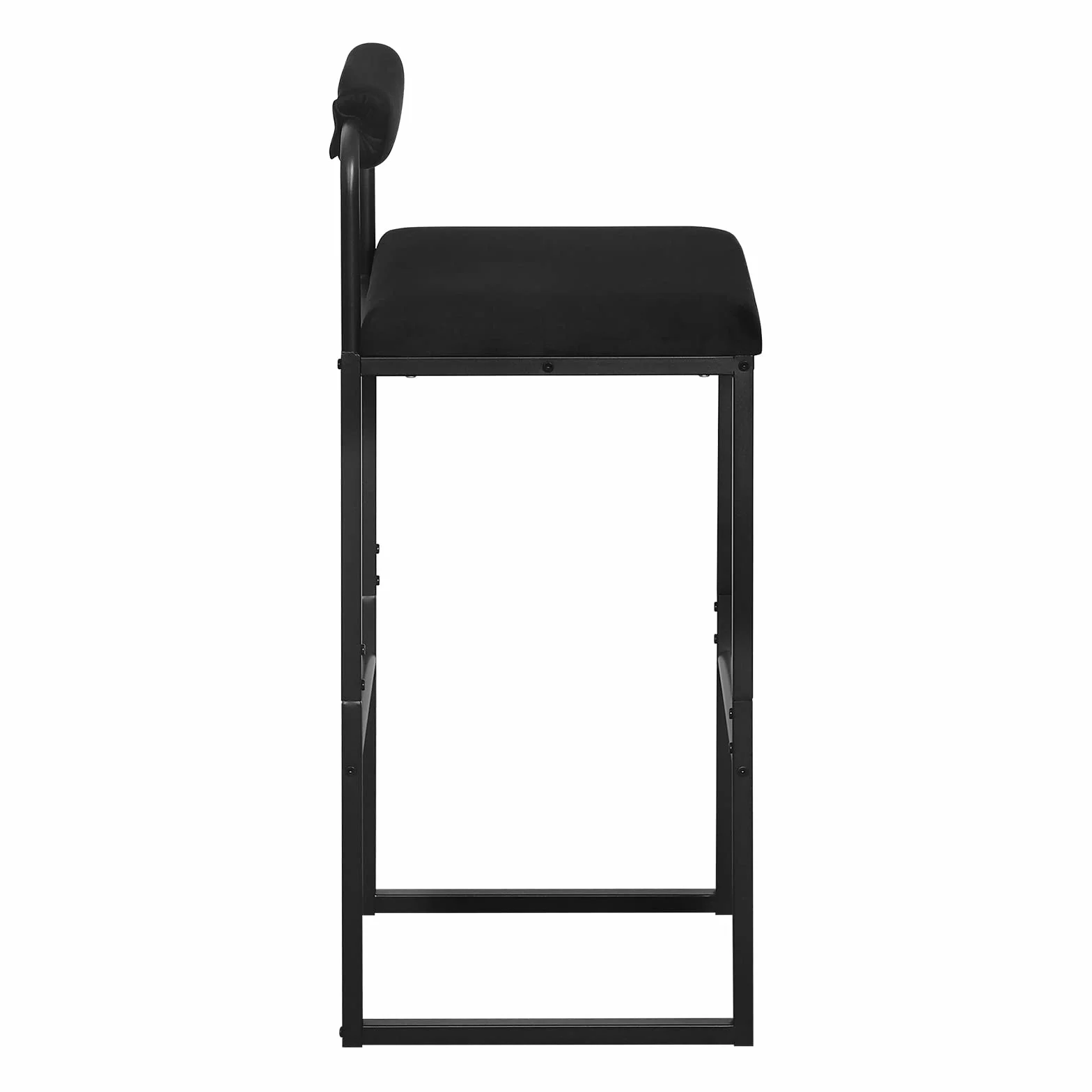 WOLTU 4 x stołek barowy z podnóżkiem, wysokie krzesło z oparciem, aksamitny taboret z tapicerką, taboret tapicerowany z metalu, ergonomiczny taboret, czarny BH343sz-4
