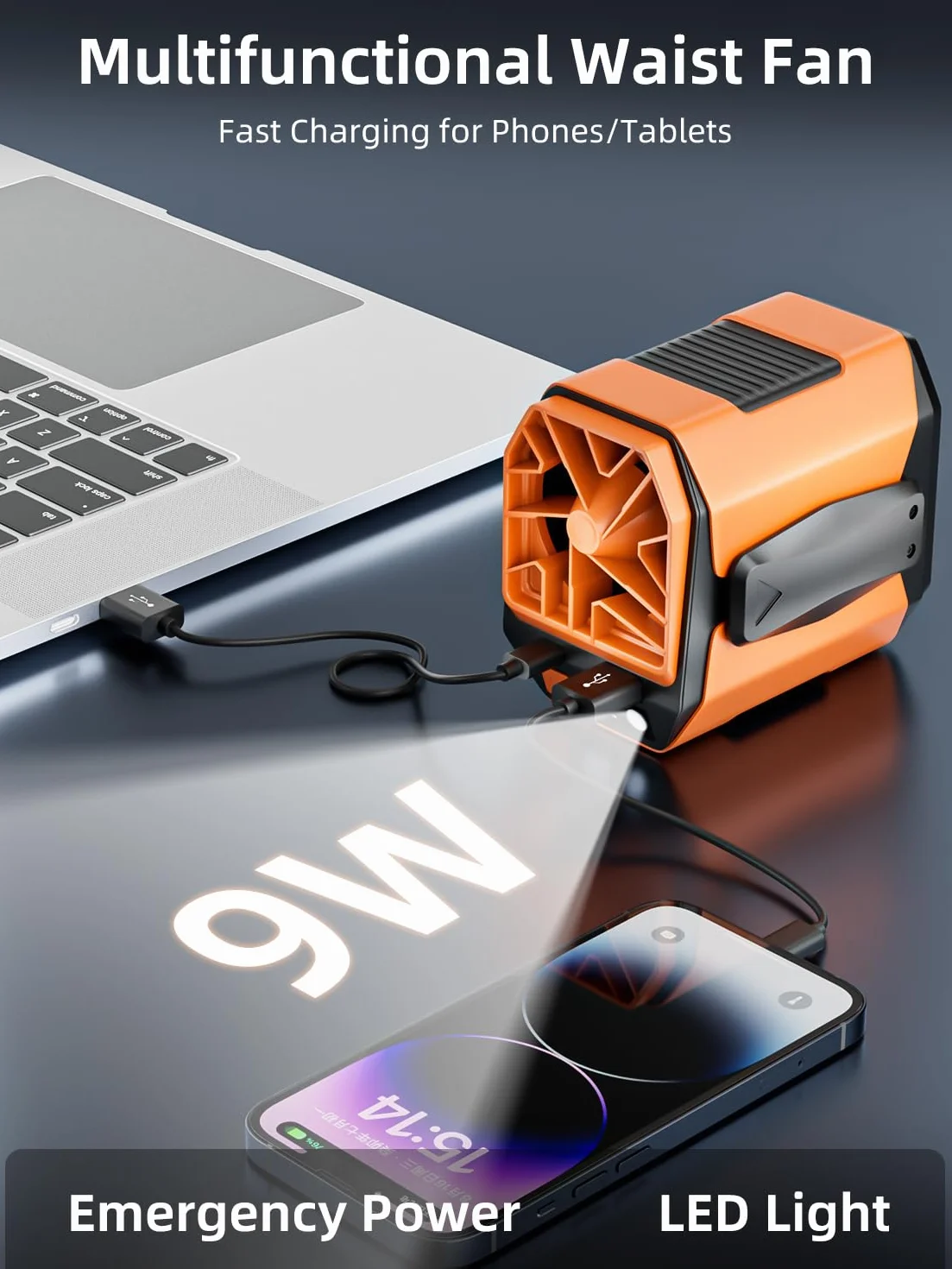 Przenośny wentylator na talię, klips 10 000 mAh, ładowany przez USB, osobisty wentylator stołowy z 5 prędkościami, 16000 obr./min, poręczny wentylator na szyję ze światłem, wentylatory biurkowe do
