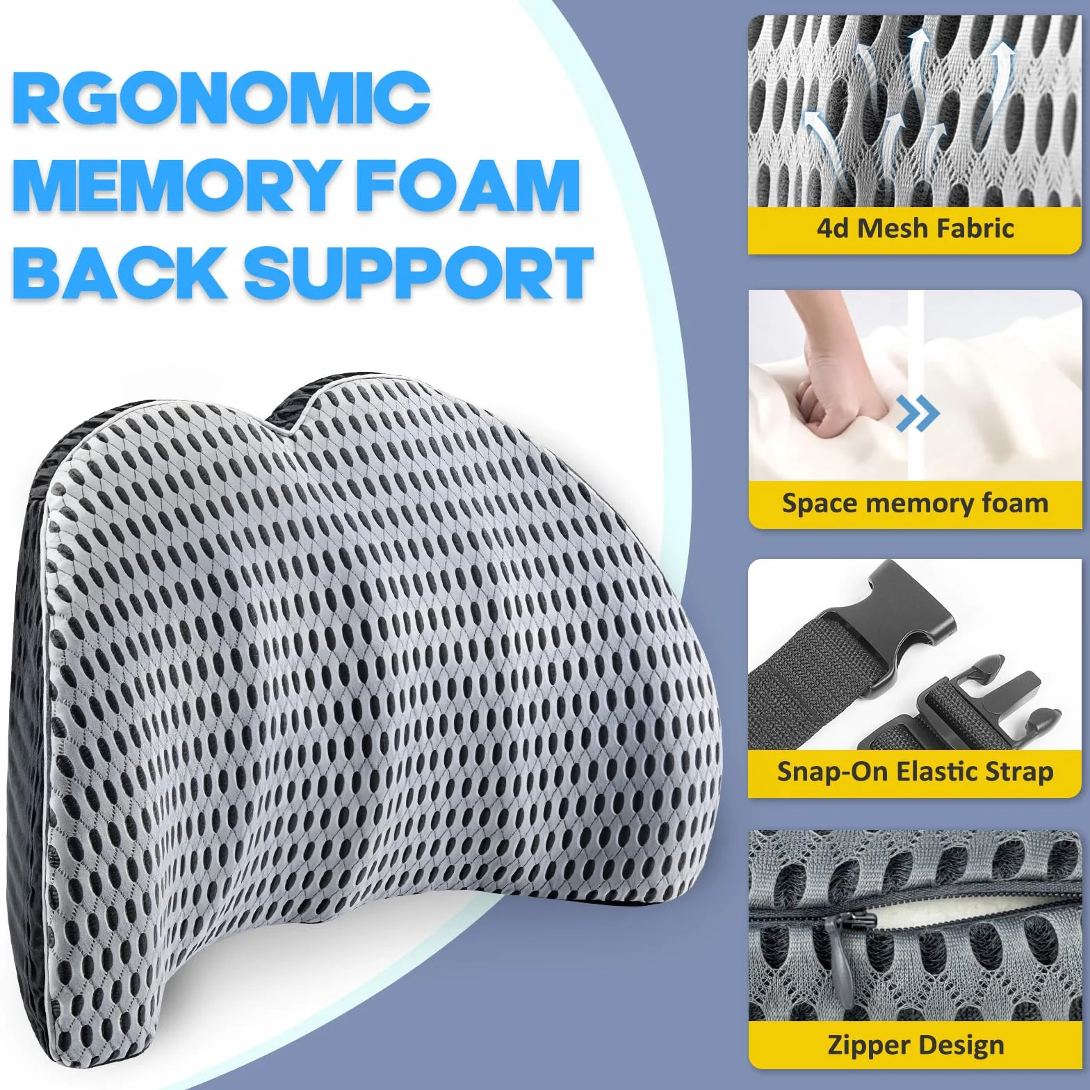 Poduszka pod lędźwie ergonomiczna pianka z pamięcią kształtu do fotela samochodowego i biurowego