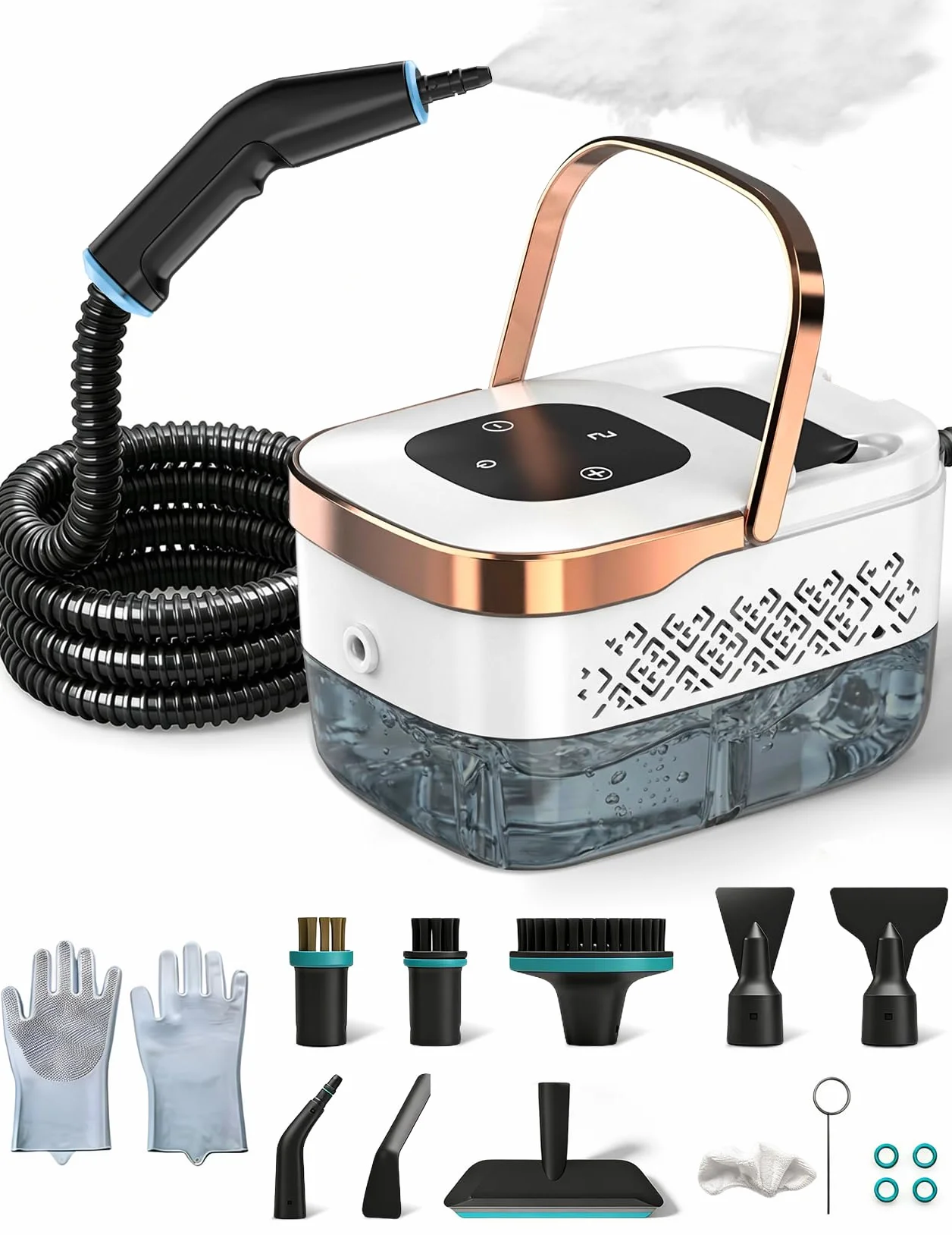 Odkurzacz Parowy, Wielofunkcyjny Ręczny Odkurzacz Parowy o Mocy 2500 W z 6 Regulowanymi Prędkościami i 8 Rodzajami Dysz, Przenośny 1250 ml, Wysokociśnieniowy