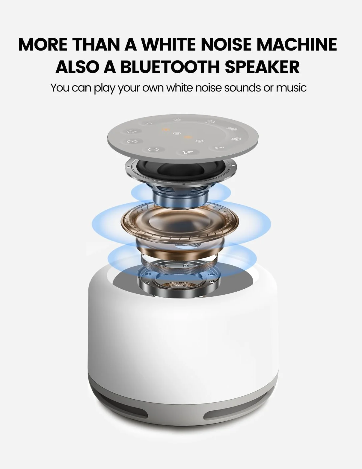 VAYDEER White Noise Machine Baby biały szum [akumulator 2000 mAh] [6 poziomów jasności] [połączenie Bluetooth] [24 uspokajające dźwięki] pomoc w zasypianiu dla niemowląt z super akumulatorem dla