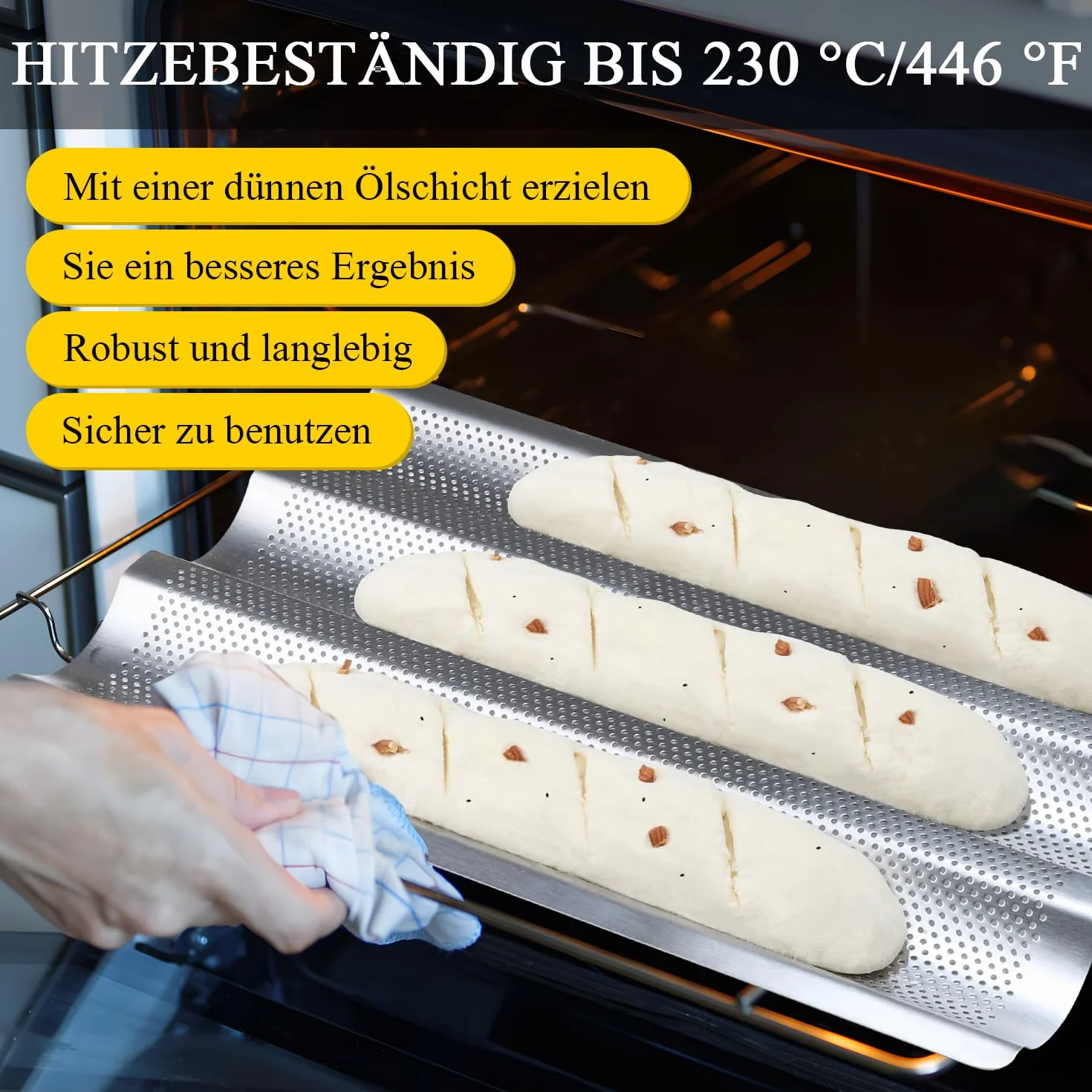 Hotec Foremka do pieczenia 3 bagietek z powłoką zapobiegającą przywieraniu, idealna jako forma do bagietek, akcesoria do pieczenia chleba, blacha do bagietek, blacha do pieczenia bagietki (38 x 24,5