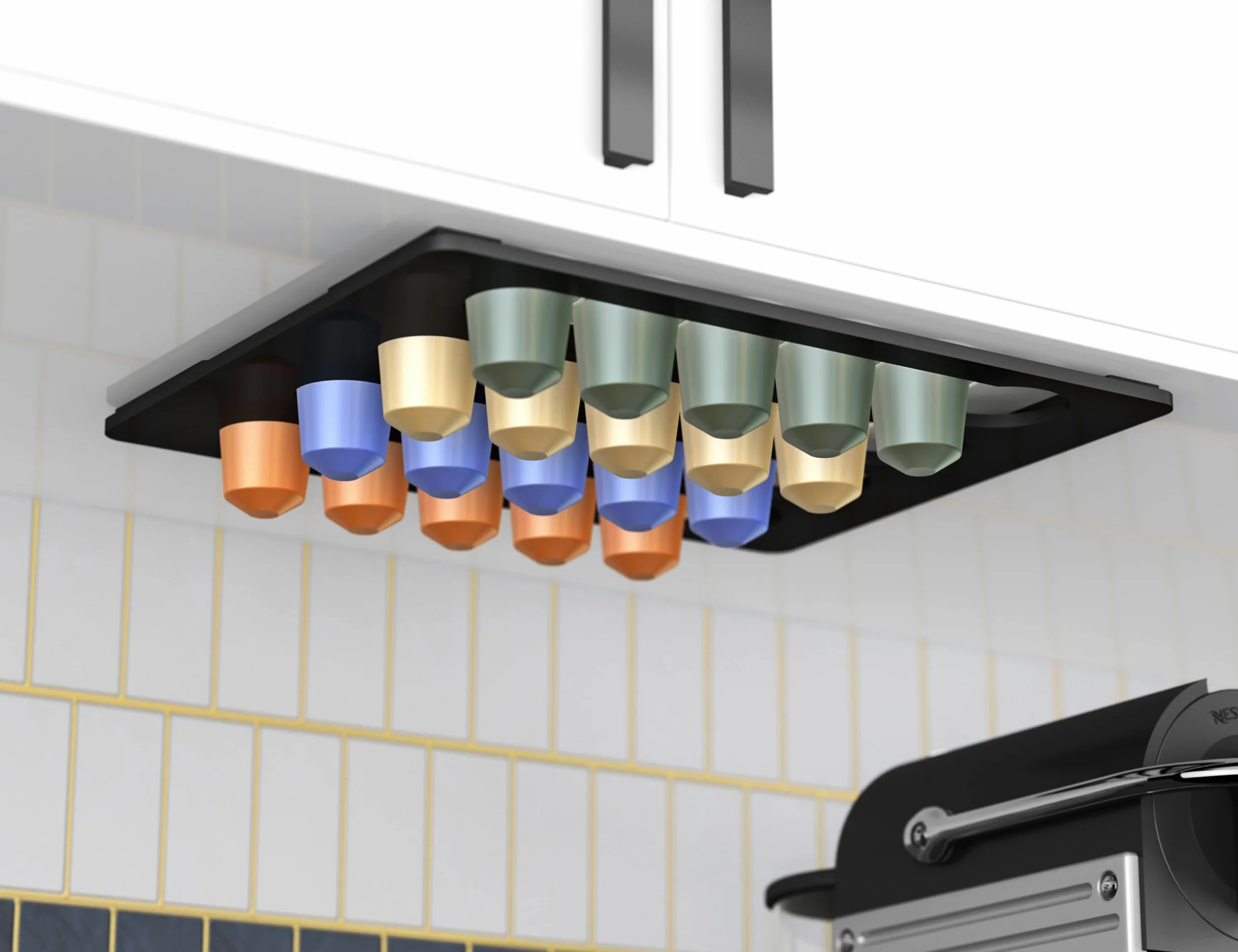 NewGround Designs uchwyt na kapsułki do Nespresso (20 sztuk) - dozownik kapsułek, stojak na kapsułki, uchwyt, uchwyt ścienny bez wiercenia