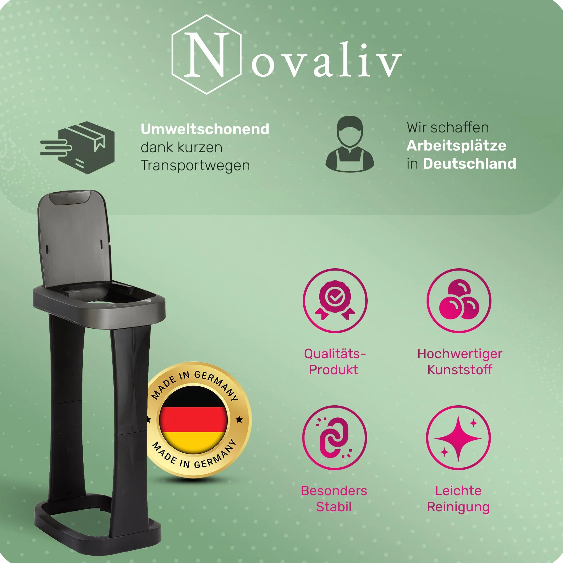 Novaliv 2X stojak na worki na śmieci z pokrywą 70L-120L, wytrzymały, zewnętrzny, żółty
