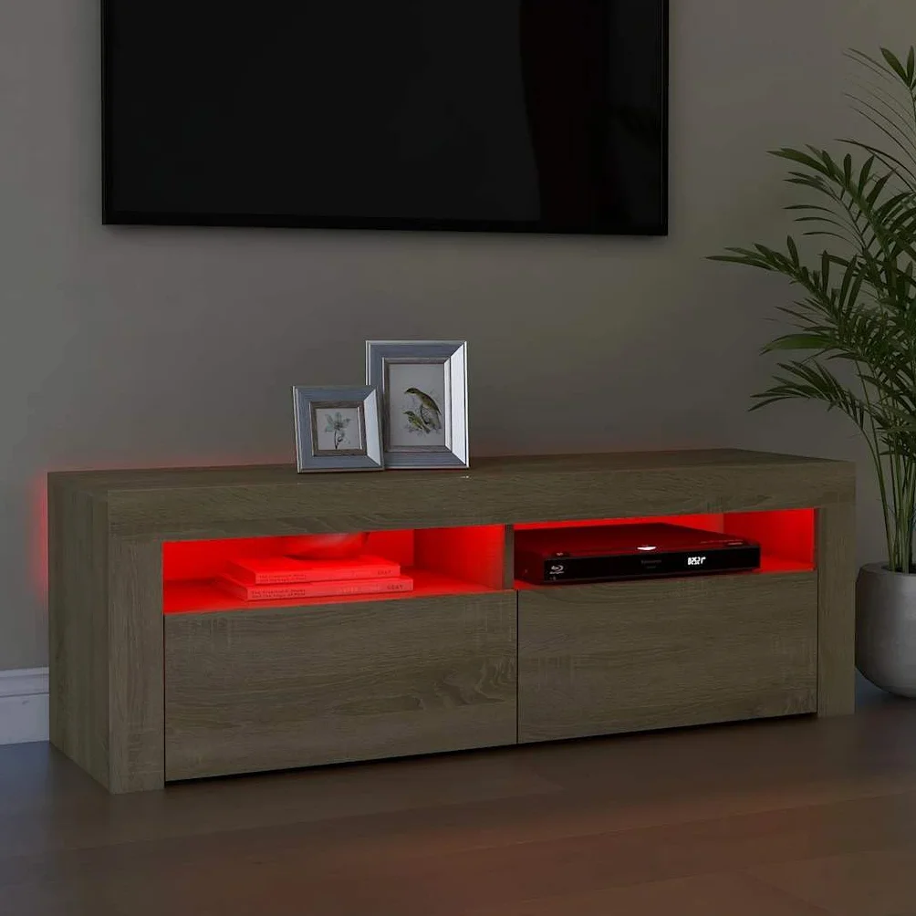 Generic Szafka Pod Telewizor z Oświetleniem LED, Nowoczesny Stojak Pod Telewizor RGB z USB, Modny Zestaw HiFi z dużą ilością Miejsca na DVD, konsolę do Gier i Urządzenie do (Dąb Sonoma)