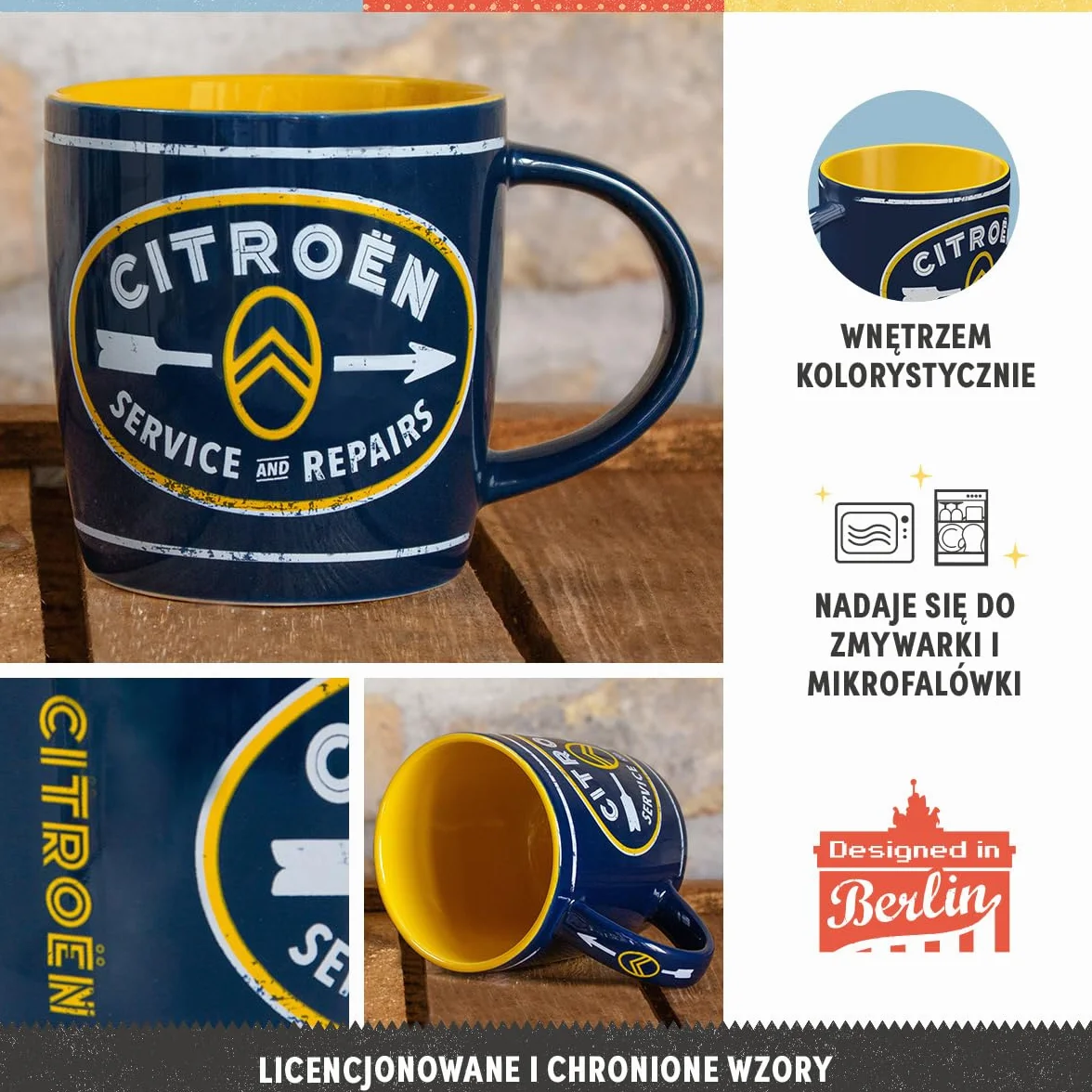 Nostalgic-Art Retro kubek, 330 ml, Citroen – Service & Repairs – Pomysł na prezent dla miłośników akcesoriów Citroëna, Official License Product (OLP), kubek ceramiczny na kawę, Styl vintage