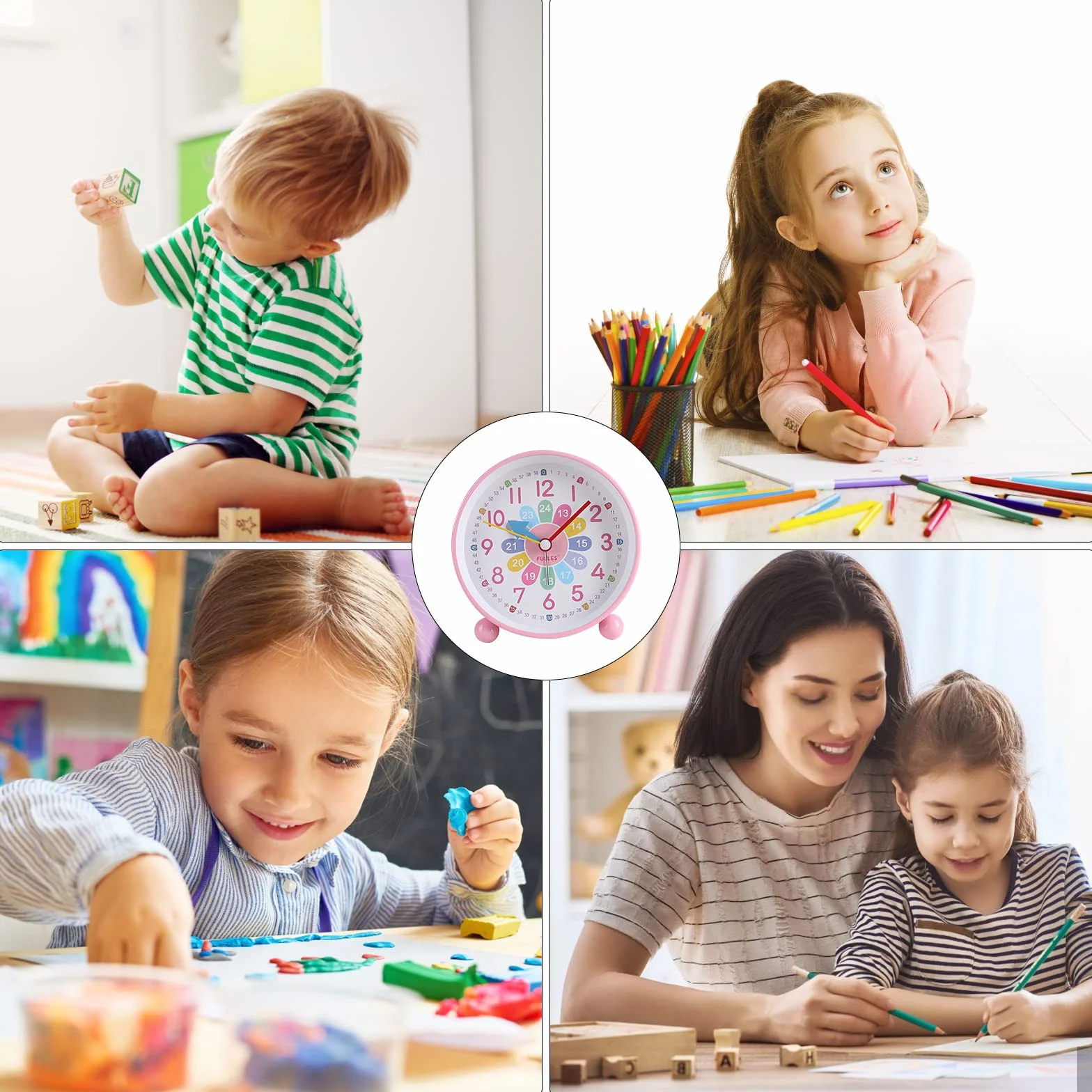 Cyfrowy budzik dla dzieci, cichy, edukacyjny, kompaktowy analogowy budzik dla chłopców i dziewczynek - budzik podróżny z lampką nocną, funkcją drzemki i zasilaniem bateryjnym