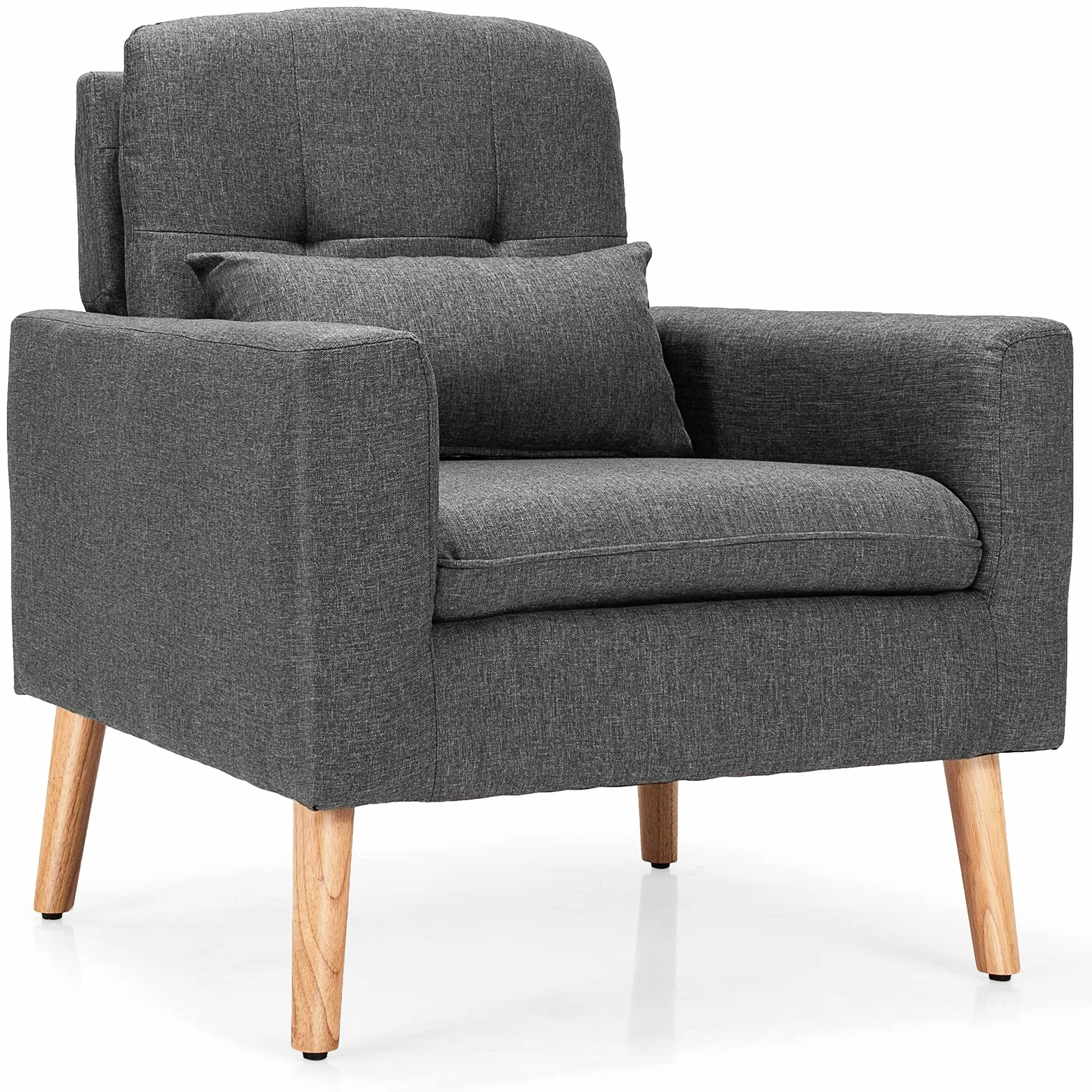 COSTWAY Fotel relaksacyjny z podłokietnikami i poduszką pod plecy, pojedyncza sofa tapicerowana, fotel telewizyjny, szary, fotel klubowy do salonu, sypialni i biura, JV10104GRDE