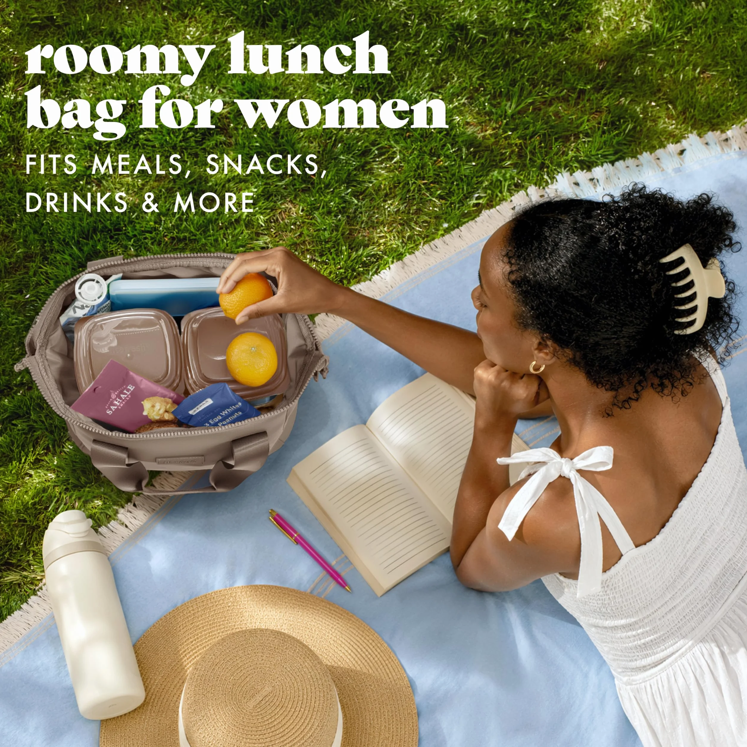 Fit & Fresh Neoprenowa torba na lunch dla kobiet, izolowana damska torba na lunch do pracy, odporna na rozdarcia i plamy, duże pudełko na lunch z pojemnikami i lodem, można prać w pralce torba na