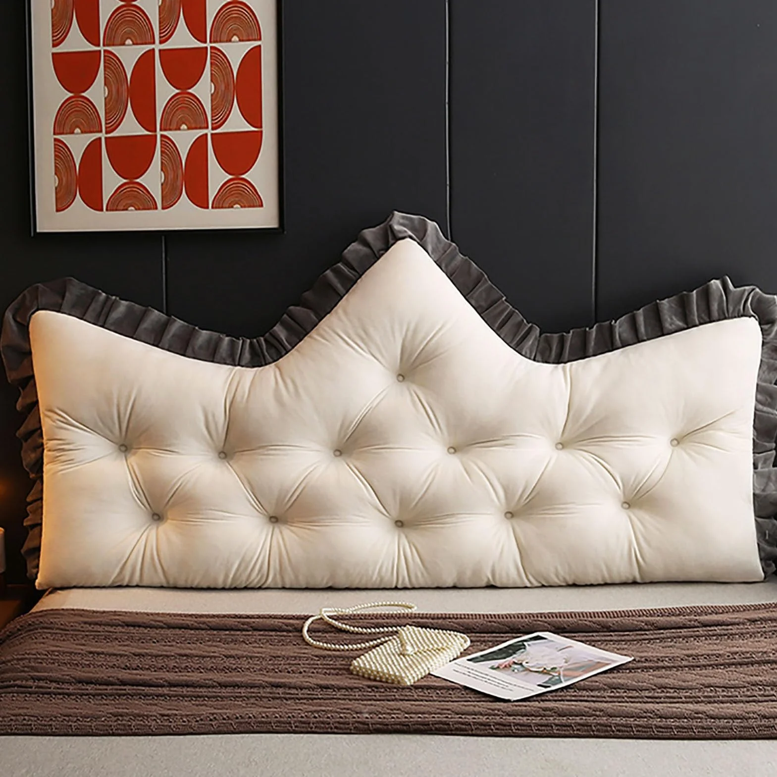 Poduszka do czytania na plecach – nakładka na łóżko na sofę wsparcie lędźwiowe ze zdejmowaną poszewką ss Crown Design Khaki (90 x 50 cm) - idealna do sypialni.