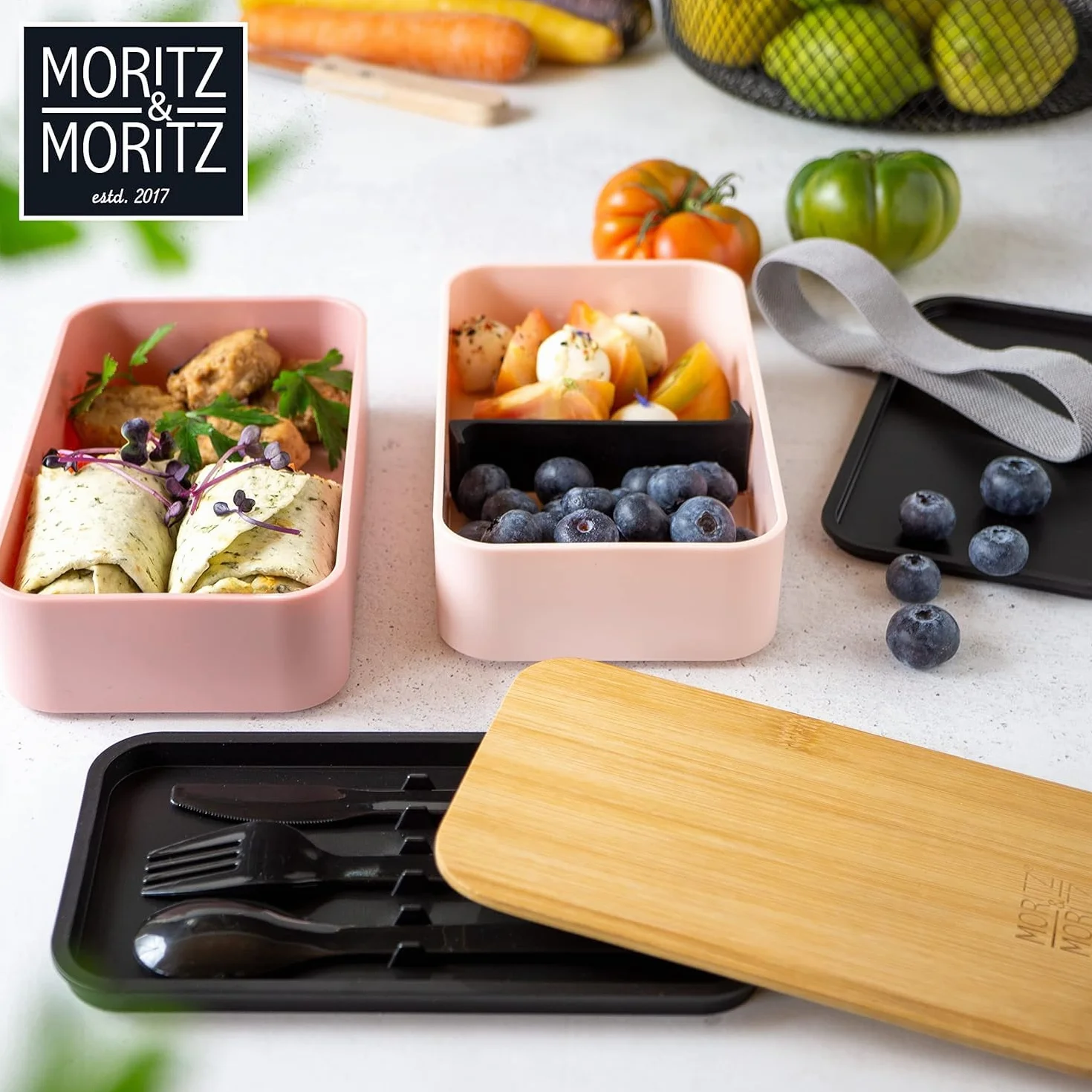 Moritz & Moritz Bento Lunch Box Różowe - Japońskie pudełko na lunch dla dorosłych i dzieci - Pudełko na lunch z przegródkami - idealne pudełko na lunch do pracy, szkoły i na dojazdy