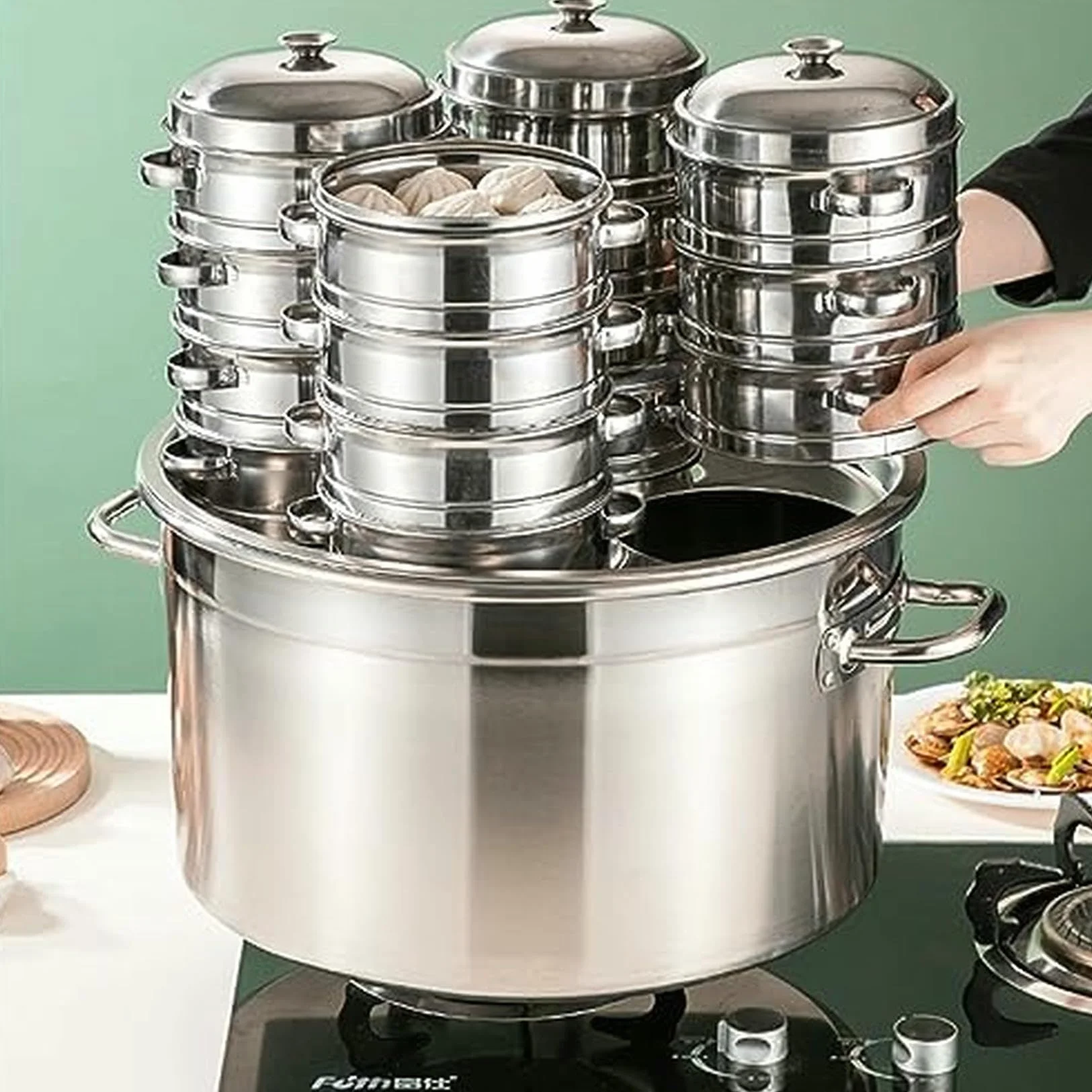Zestaw do gotowania makaronu ze stali nierdzewnej z 5 otworami – nieprzywierający garnek do spaghetti i makaronu zawiera sitko dla łatwego czyszczenia i wydajności gotowania