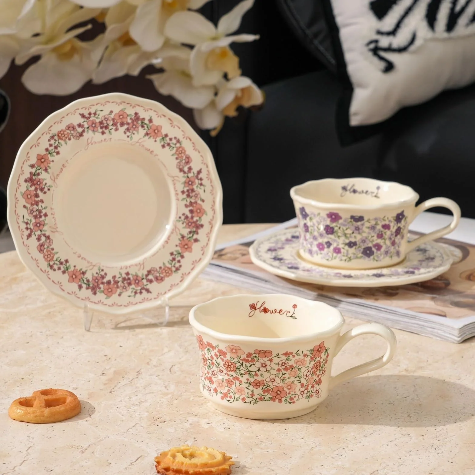 Duszpasterski kwiatowy kubek spodek zestaw ceramiczny kubek do kawy retro