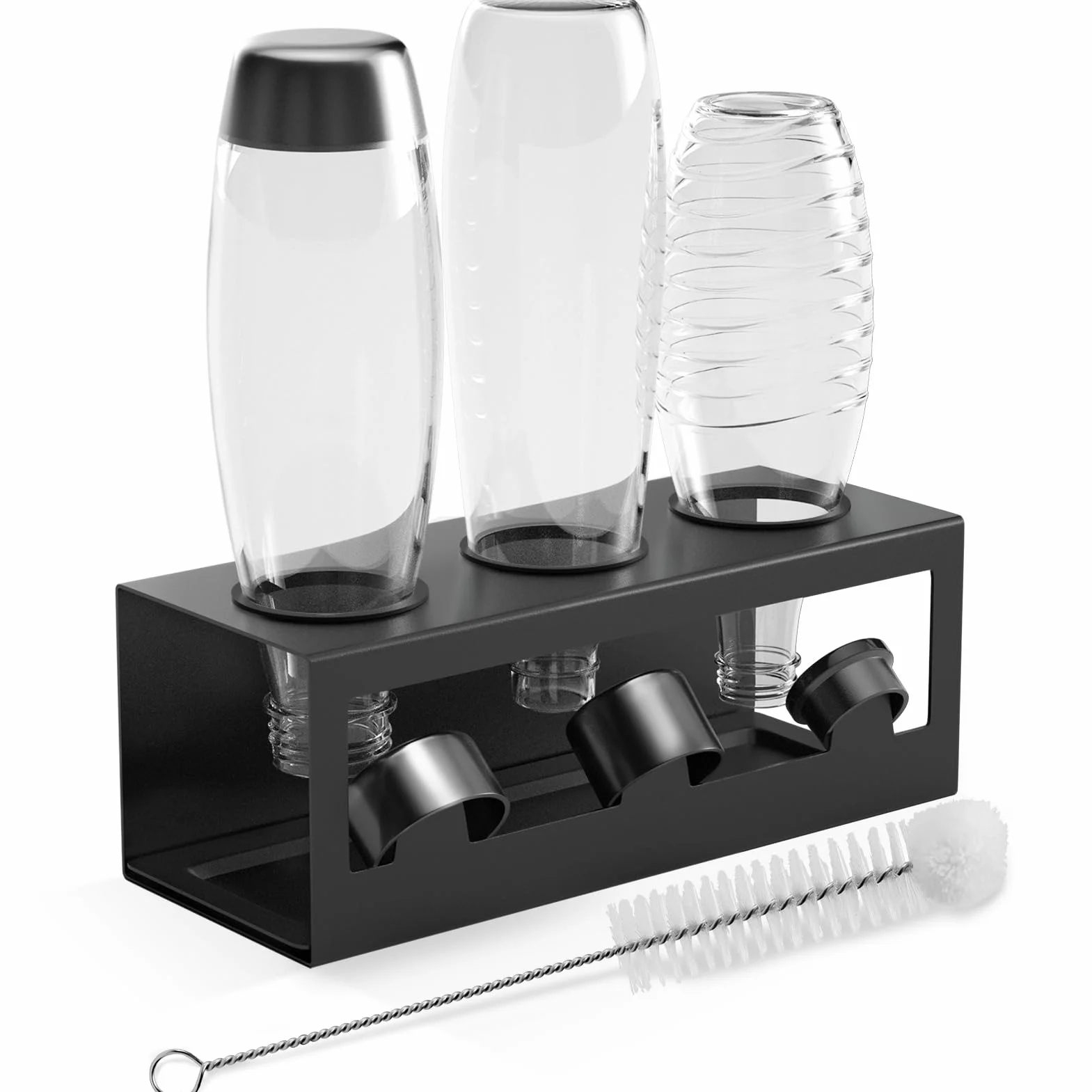 HOMMAND Uchwyt na Butelki, Stojak na butelki aplikować do Sodastream, Ociekacz do Butelek na 3 Butelki, w Tym Silikonowe Pierścienie Ochronne, Taca Ociekowa i Uchwyt na Pokrywkę, Czarny