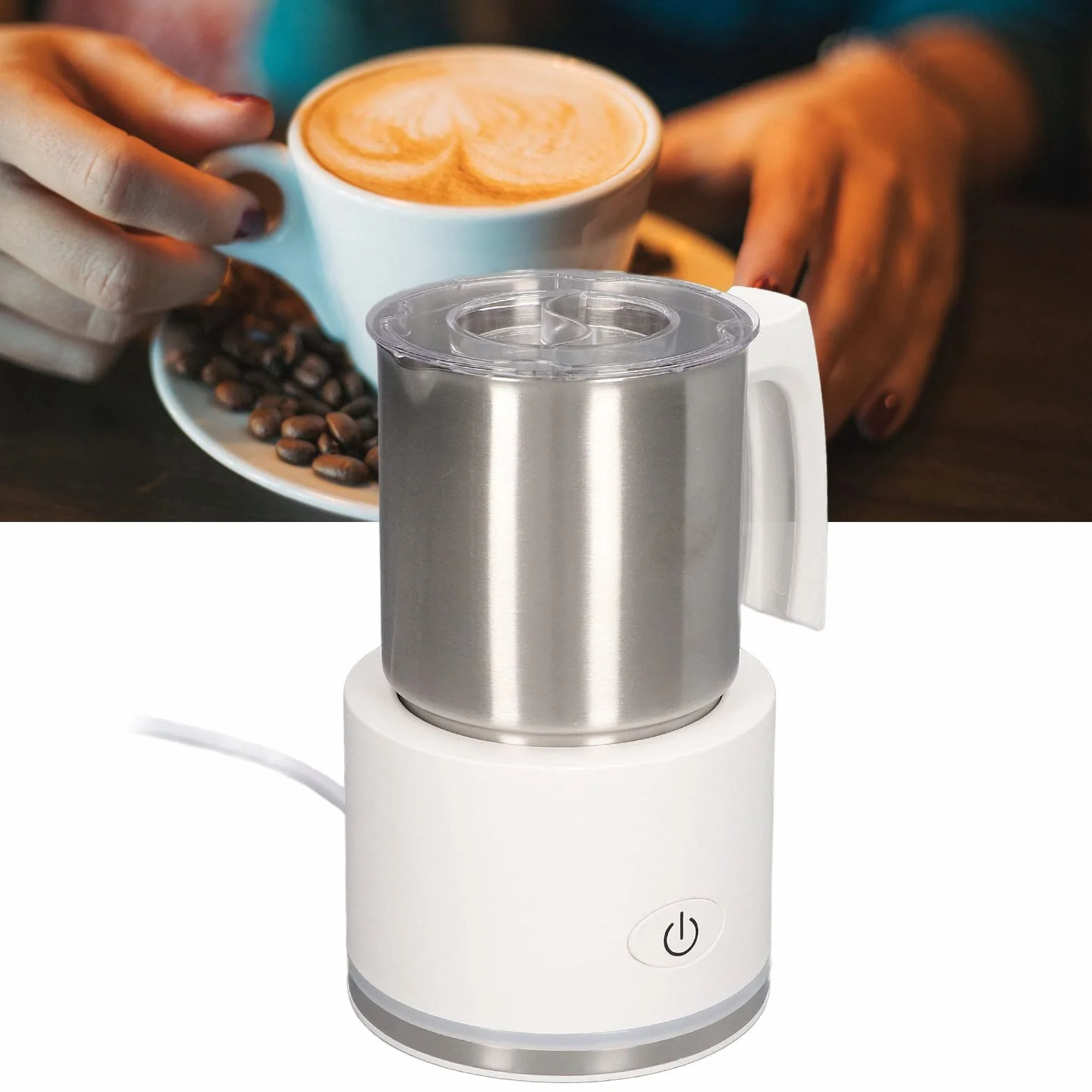 Haofy Elektryczny Spieniacz do Mleka Cichy, Gorący, Zimny Spieniacz Mleka do Kawy Latte Cappuccino i Gorącej Czekolady, Dzbanek na Mleko ze Stali Nierdzewnej, Wyjmowana Maszyna Spieniania Użytku w