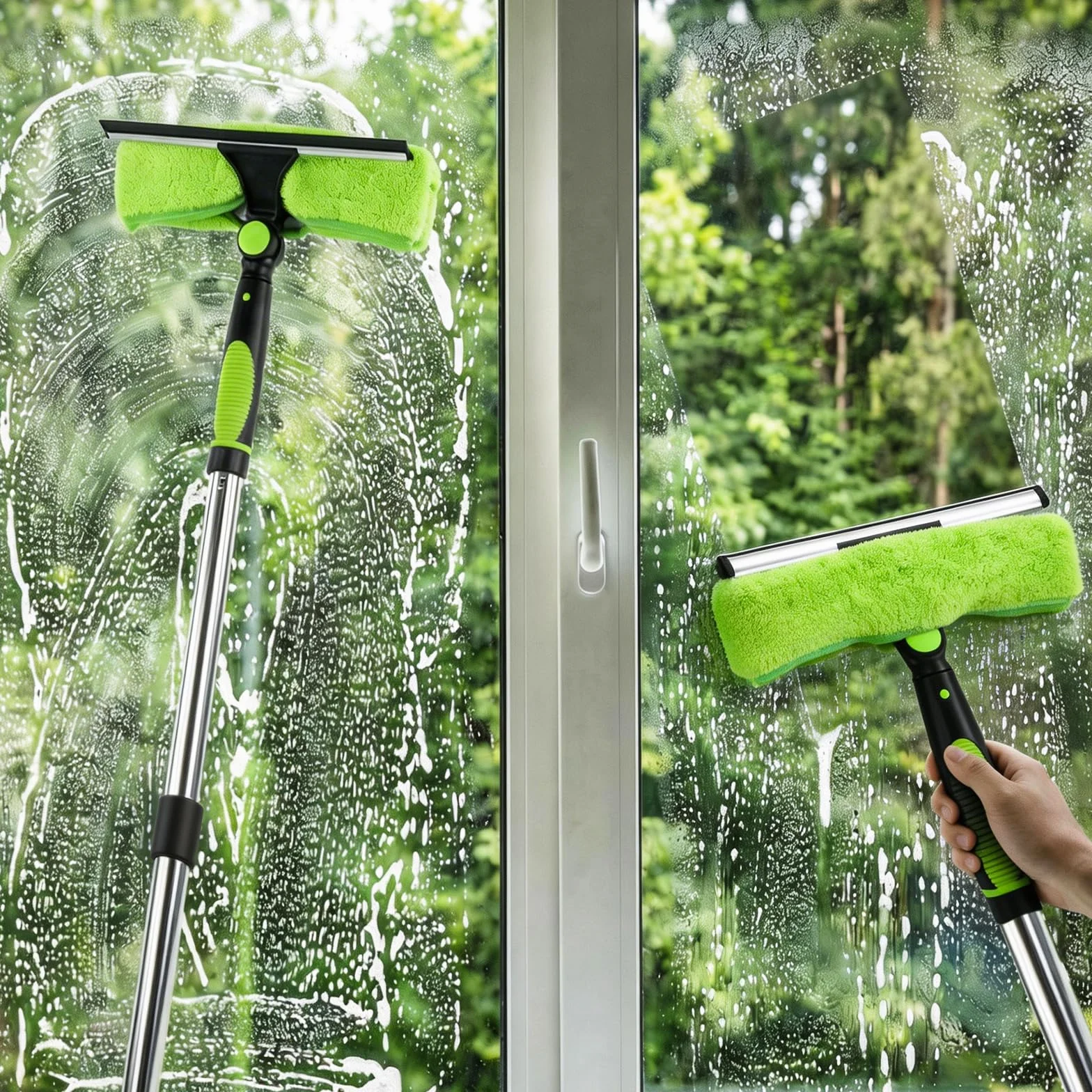 3M Zestaw do Czyszczenia Okien, 400 ML Płynu do Mycia Okien- Silikonową Ściągaczka i Ściereczki do Okien z Mikrofibry(30cm) do Szklanych Drzwi Prysznicowych, Luster i Samochodów