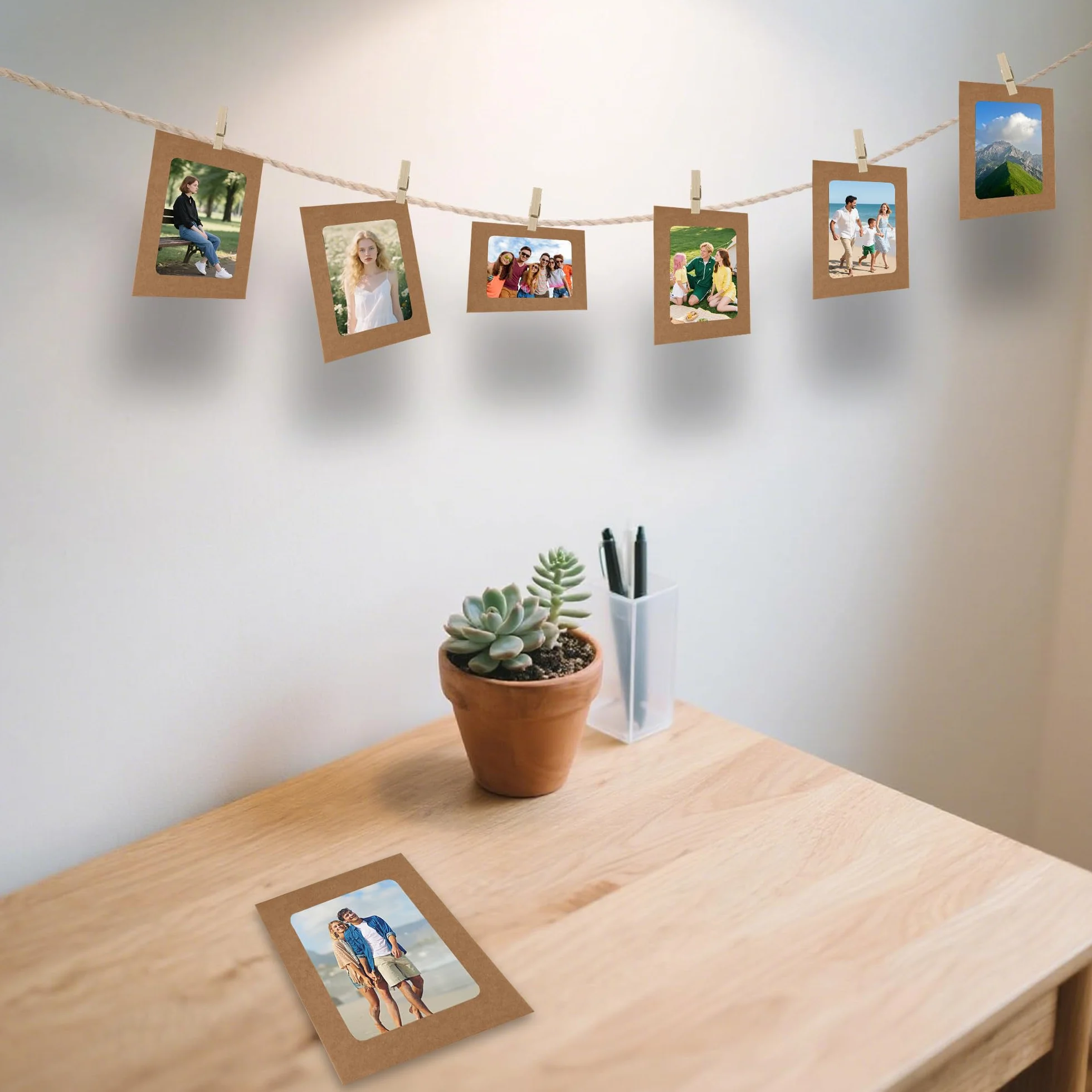 30 sztuk brązowych papierowych ramek na zdjęcia o wymiarach 10 x 15 cm z wiszącym sznurkiem i kołkami do banerów fotograficznych, ekspozycji i dekoracji wydarzeń
