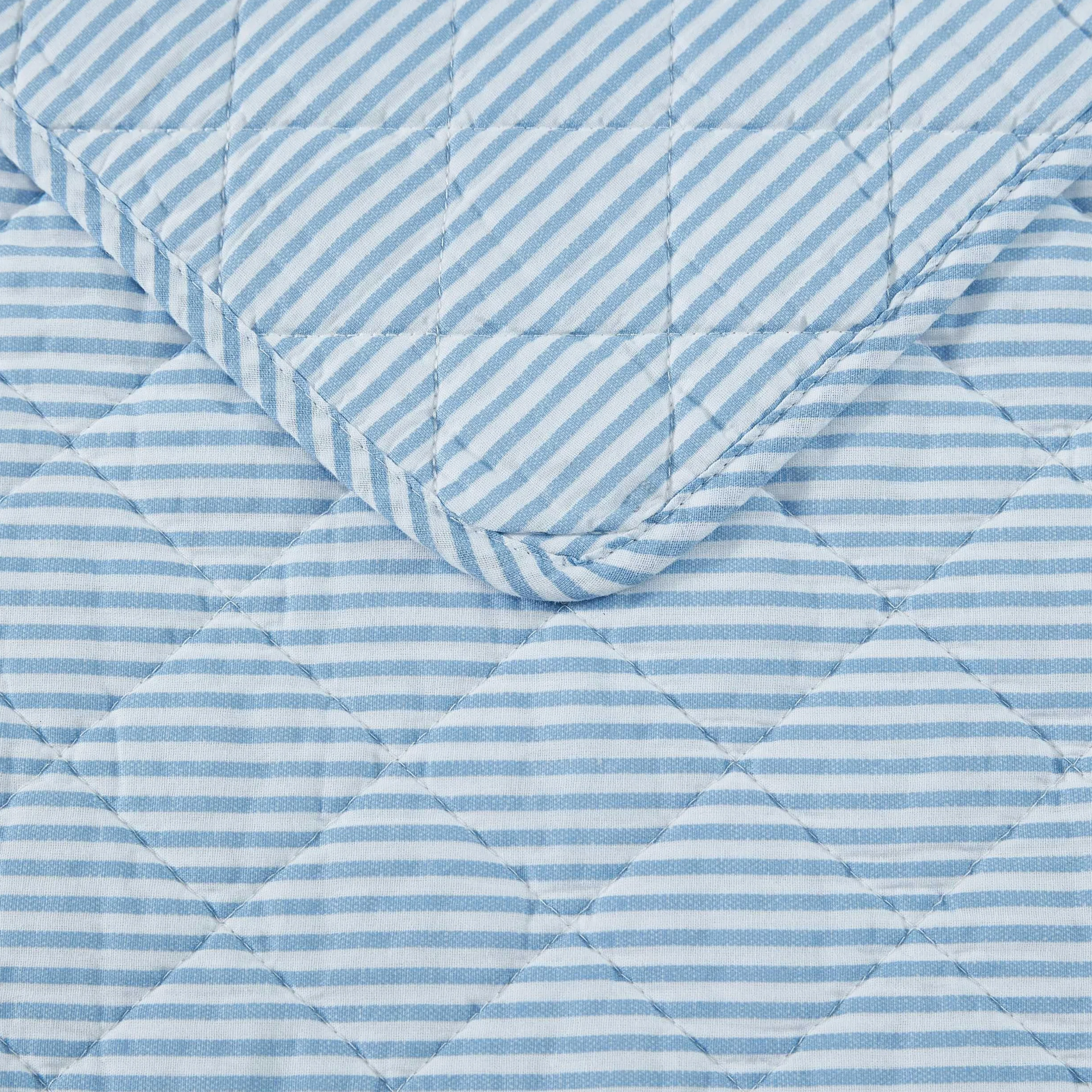 Laura Ashley Quilt Set King Oxford Stripe Blue Super Soft Bedding Sham