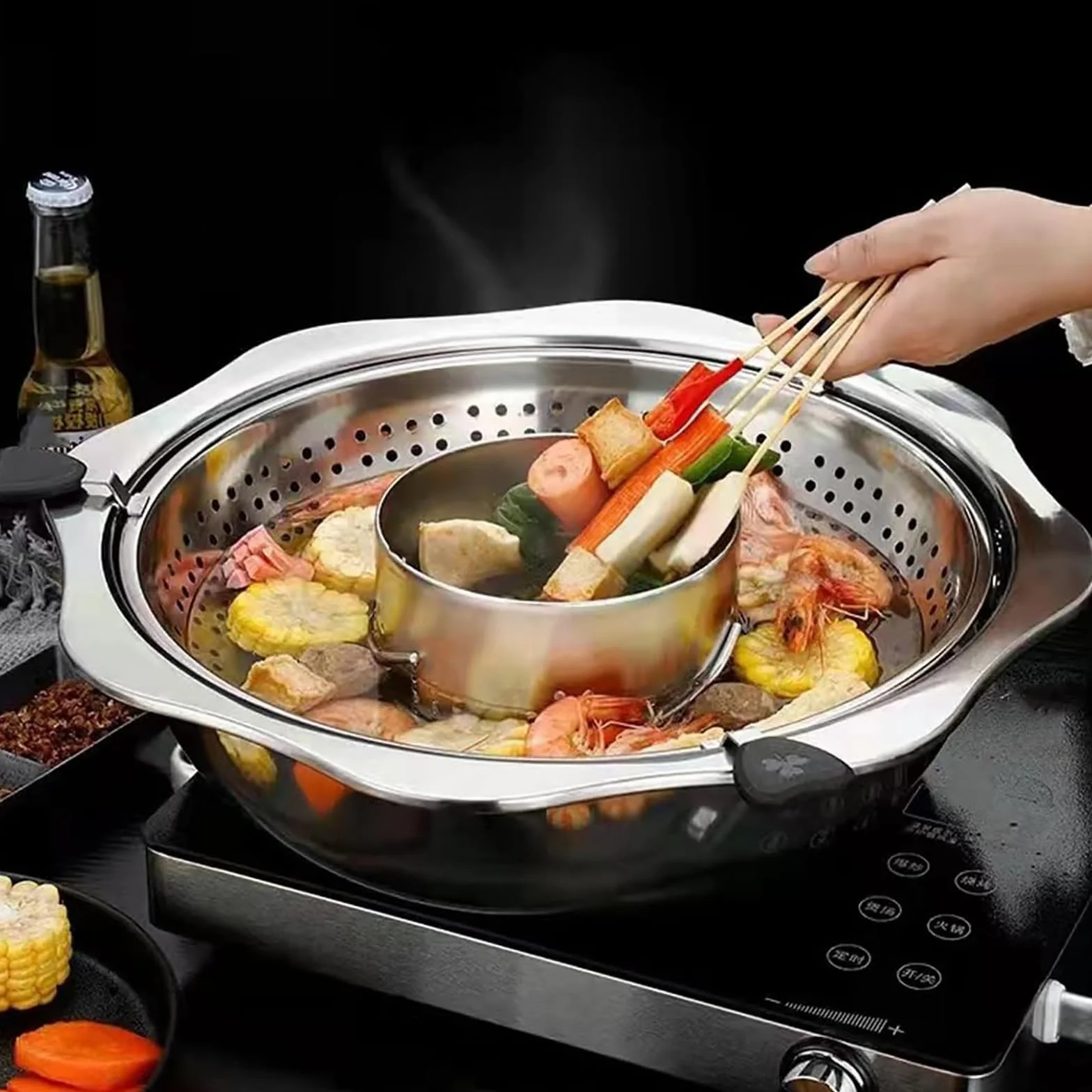 Gorący garnek ze stali nierdzewnej, zestaw komercyjnych garnków z dzielonym pojemnikiem, łatwe podnoszenie i serwowanie, do domu, restauracji, na imprezę i piknik
