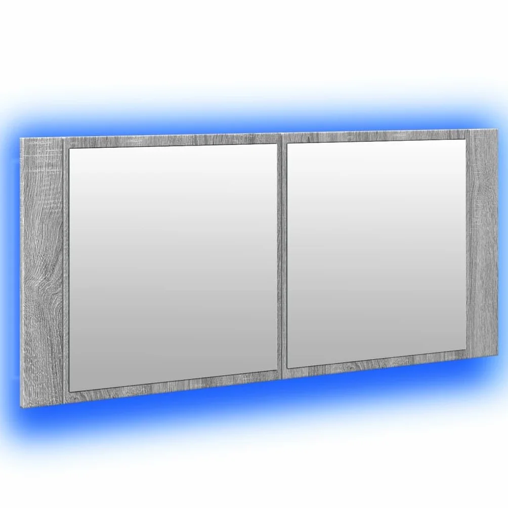 Szafki i przechowywanie – szafka łazienkowa LED z lustrem szara Sonoma 100 x 12 x 45 cm
