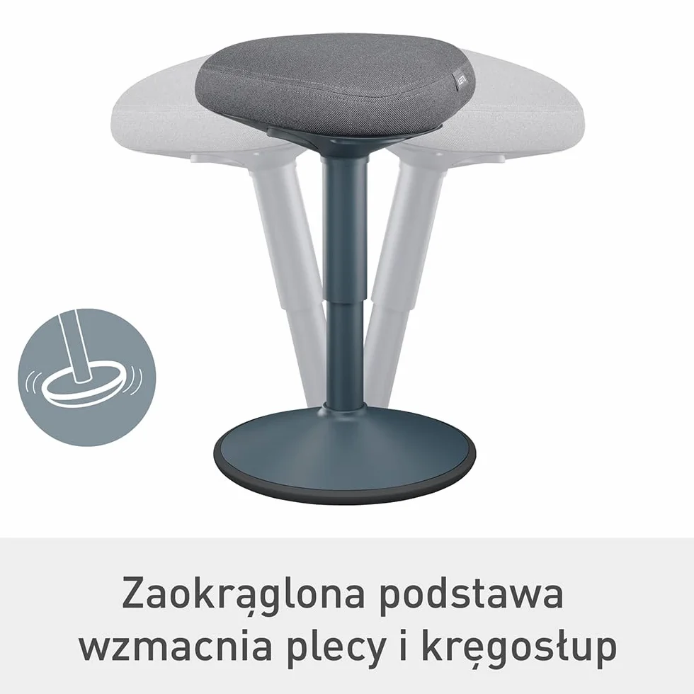 Stołek Leitz Ergo Active z Unikalną Komfortową Poduszką z Pianki o Podwójnej Gęstości, Regulowana Wysokość od 47 do 64cm, Siedzisko w 100% z Recyklingu, Udźwig 110kg, Seria Ergo, Ciemnoszary, 65440089
