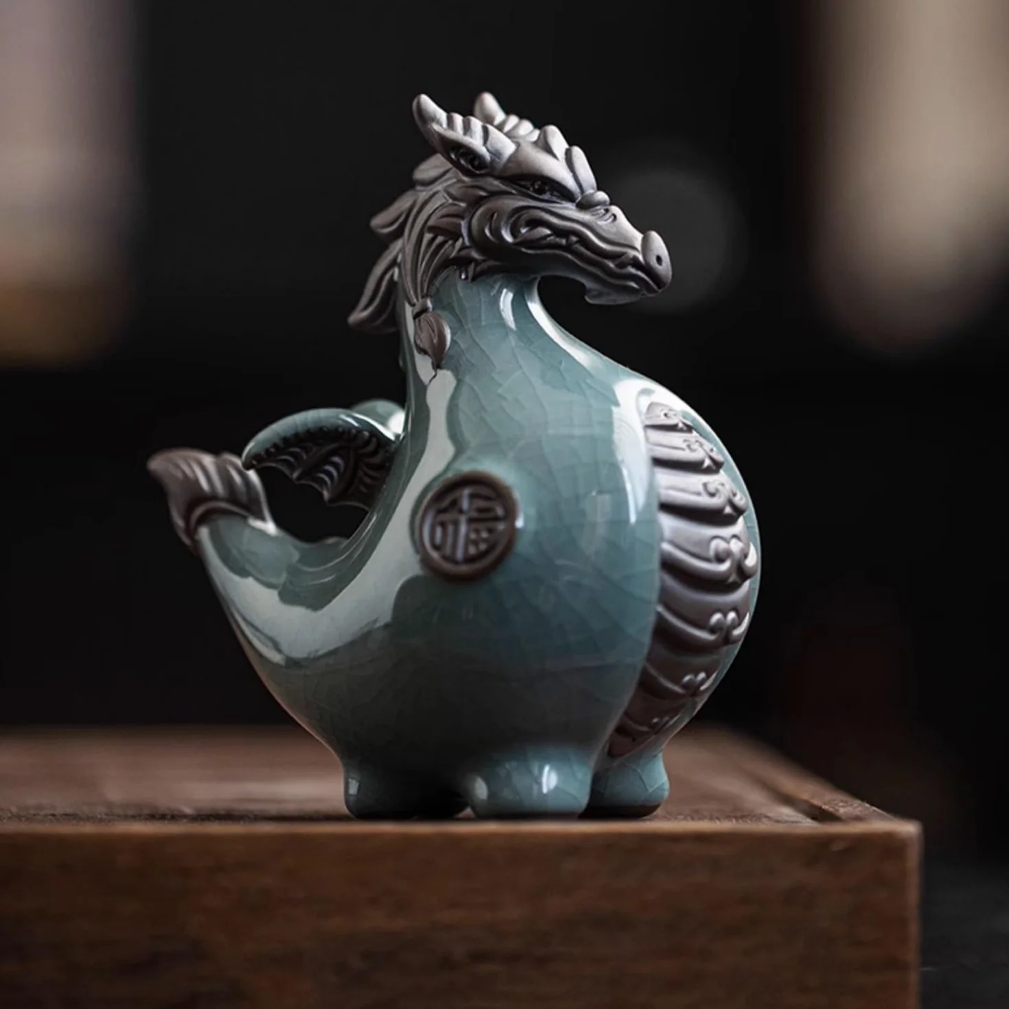 figurki zwierzątek， Uroczy ceramiczny zestaw do herbaty z figurką smoka, akcesoria, statua Loong, dekoracja biurka na ceremonię herbacianą