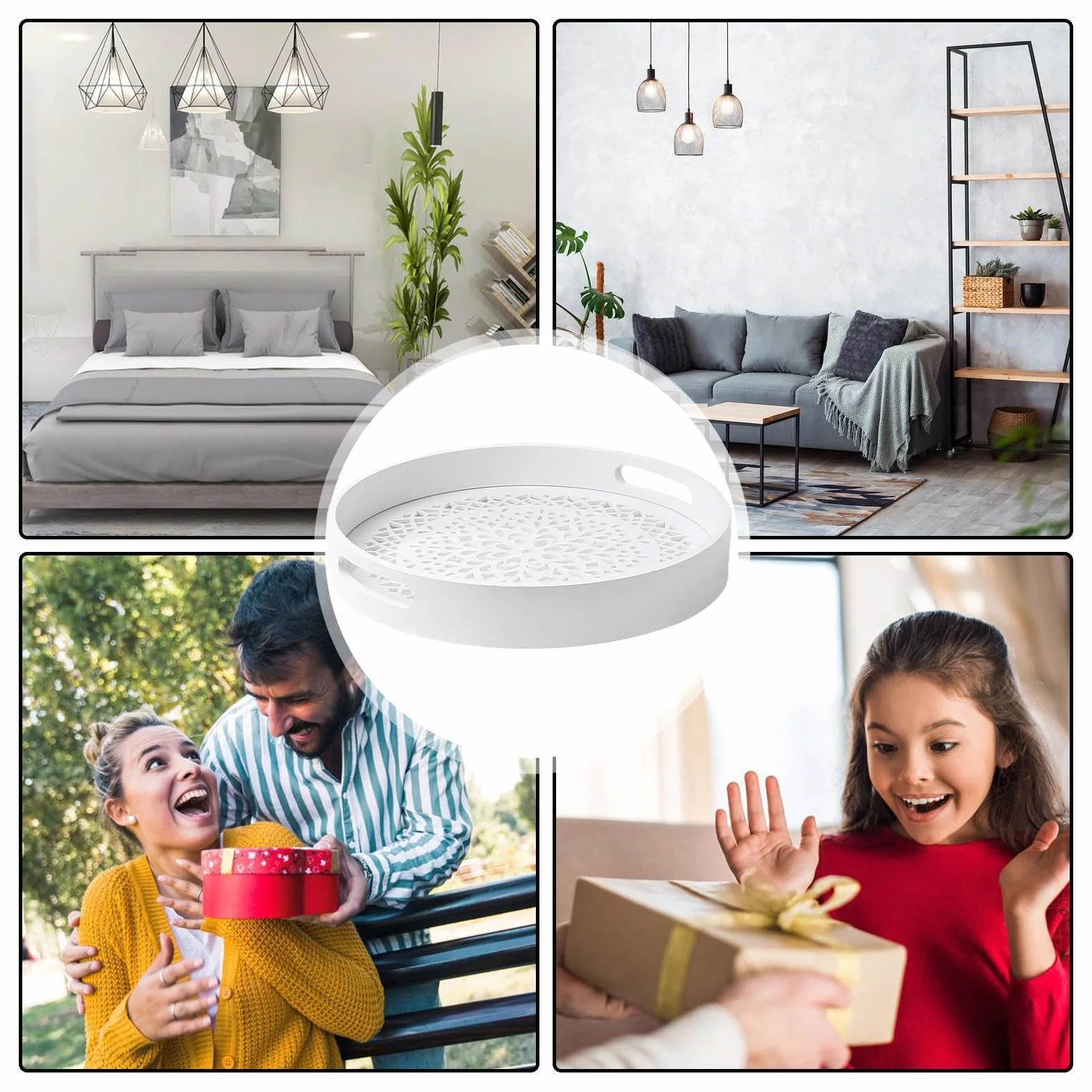 Drewniana taca, taca do serwowania, drewniany dekoracyjny element centralny, 4,6 x 30 x 4,5 cm, okr?g?y stojak do serwowania w gospodarstwie wiejskim, ?wiecznik przek?ski, deser, wazony, ro?liny,
