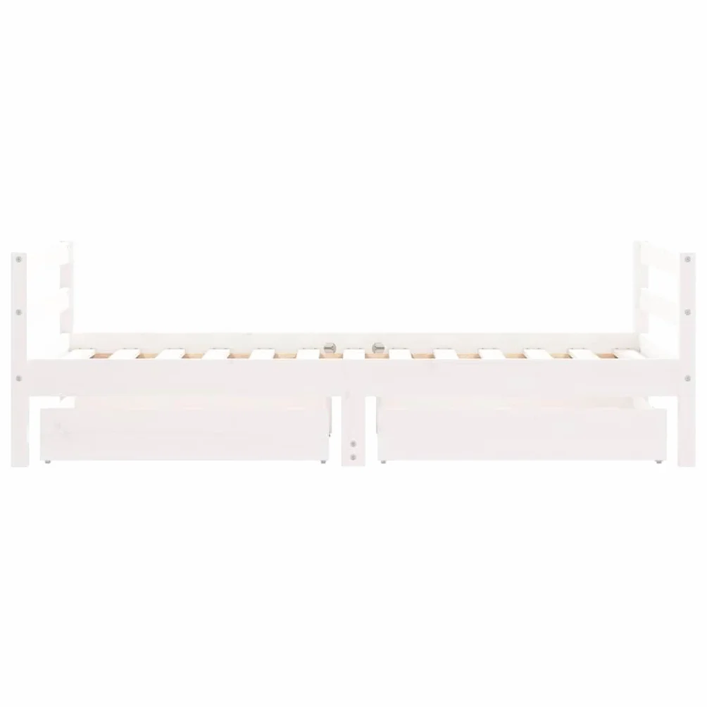 Łóżko dziecięce z szufladami, białe, 80 x 160 cm, z litego drewna sosnowego, ze stelażem do pokoju dziecięcego, stabilne łóżeczko dziecięce z praktycznymi przegródkami do przechowywania