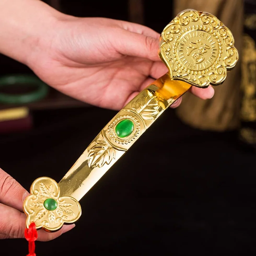 Feng Shui Złota Statua Ruyi Chińskie Berło Władzy Rzemiosło Wystrój Domu Żywica Maskotka Ruyi Ornament Urok Dobrobytu Rzeźba Szczęśliwe Ozdoby Prezenty Na Parapetówkę