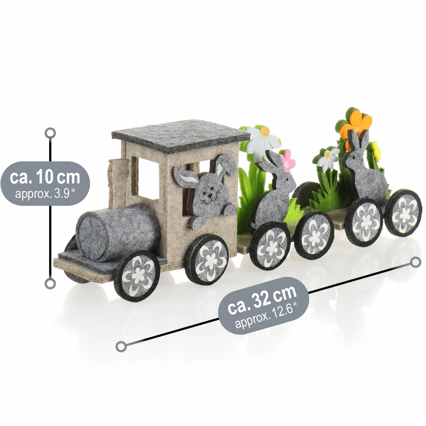 COM-FOUR® Ozdobny stojak z filcu - ozdobny pociag wielkanocny do postawienia - pociag z zajaczkiem wielkanocnym i kwiatami - dekoracja wielkanocna (Pociag - 1 sztuka)