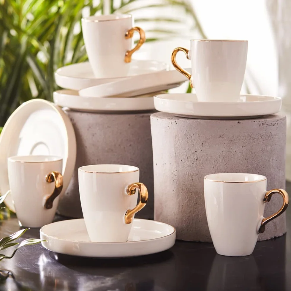 KARACA Pippo Espresso Coffee Service dla 6 osób, 6 filiżanek kawy i 6 spodków, mocny kubek mokki, grube kubki do kawy, filiżanki espresso, porcelana