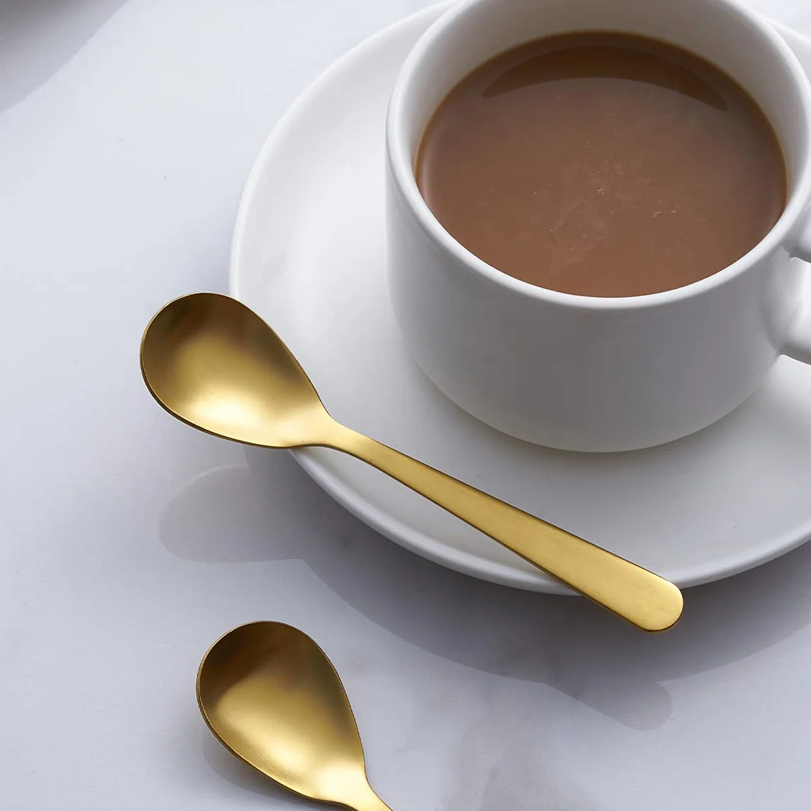 Matowe złote łyżki do espresso Demitasse, łyżeczki do kawy ze stali nierdzewnej, satynowe wykończenie, mini łyżeczki do herbaty, łyżki do cukru, 11,9 cm, zestaw 6 sztuk