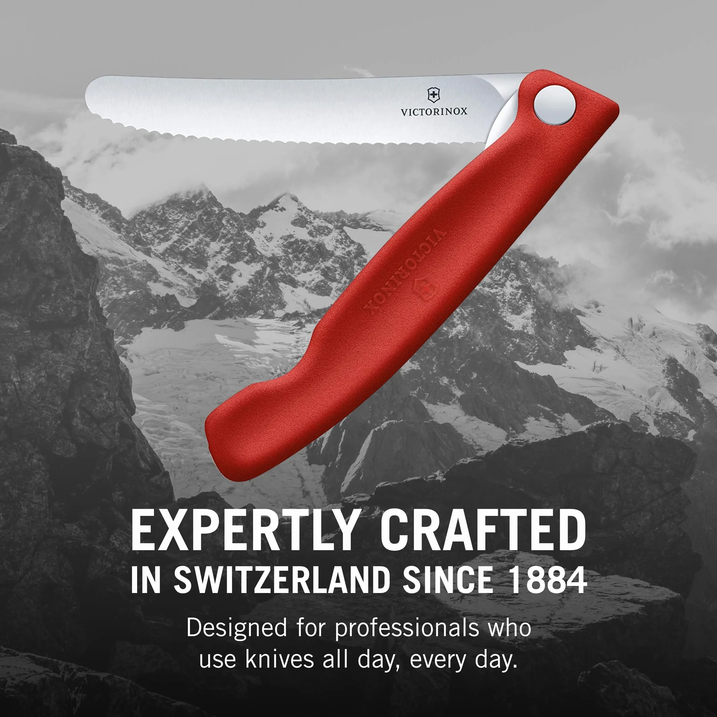 Victorinox Swiss Classic faltbares Gemüsemesser, Wellenschliff, 11 cm, rot