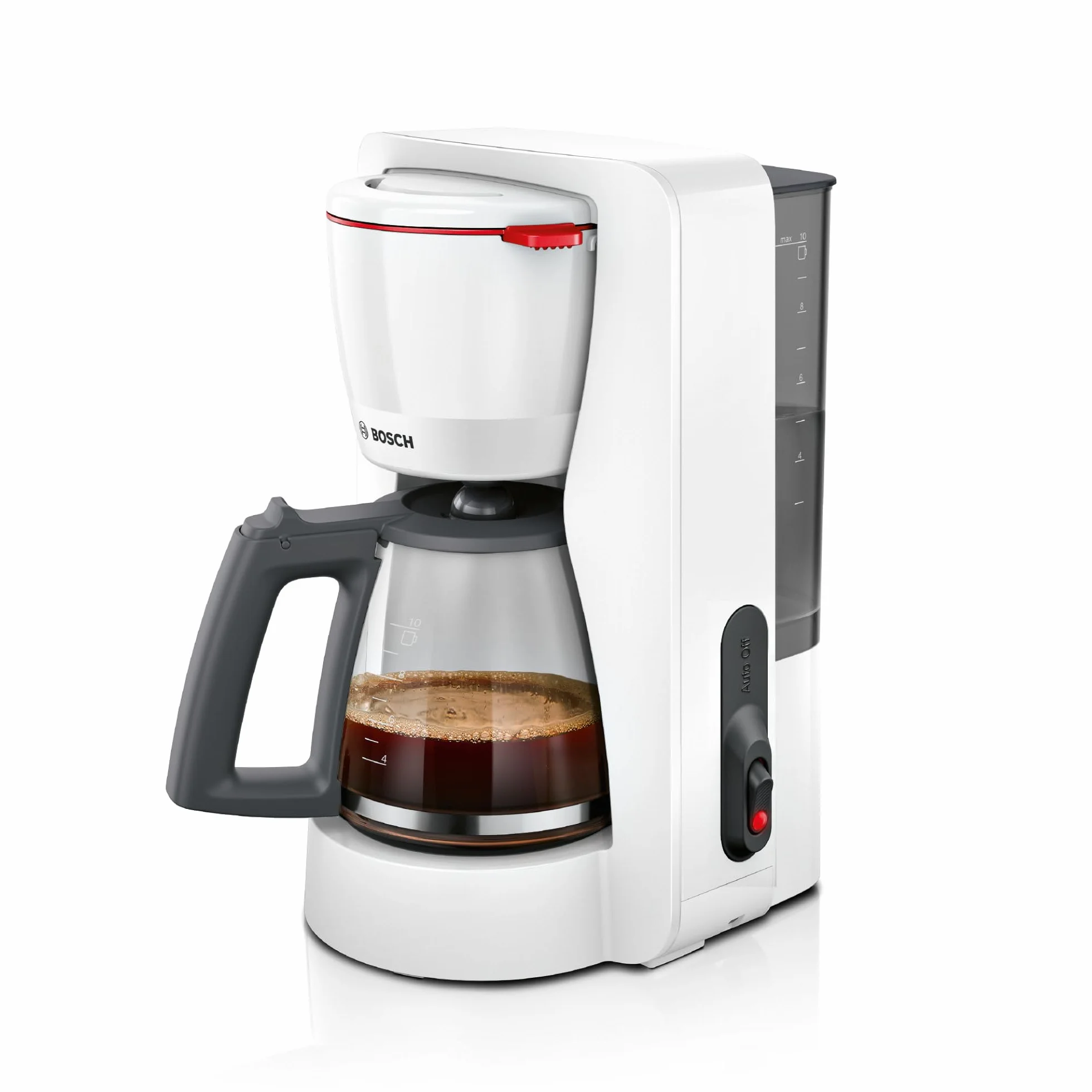 Bosch MyMoment TKA2M111 przelewowy ekspres do kawy, szklany dzbanek 1,25 l, na 10-15 filiżanek, funkcja utrzymania ciepła 40 min, funkcja zatrzymania kapania, obrotowy uchwyt filtra, zdejmowany