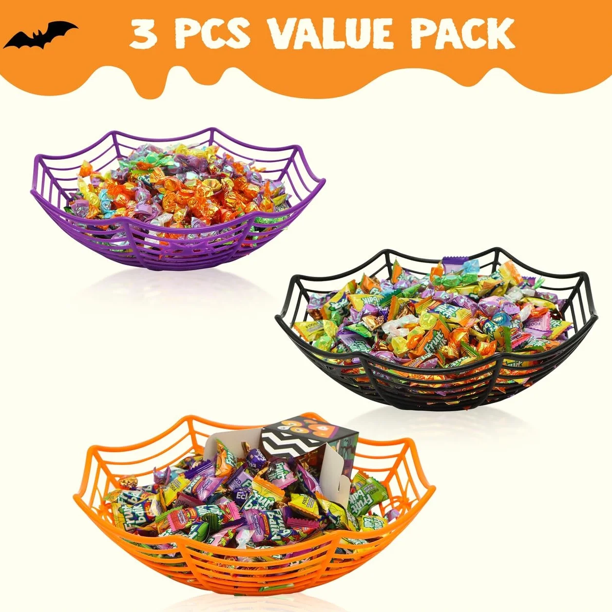 JOYIN Halloweenowa miska na cukierki pajęczyna cukierek albo psikus miska dekoracje na Halloween do wnętrz plastikowe naczynie na cukierki upominki na przyjęcie artykuły do nawiedzonego domu stół