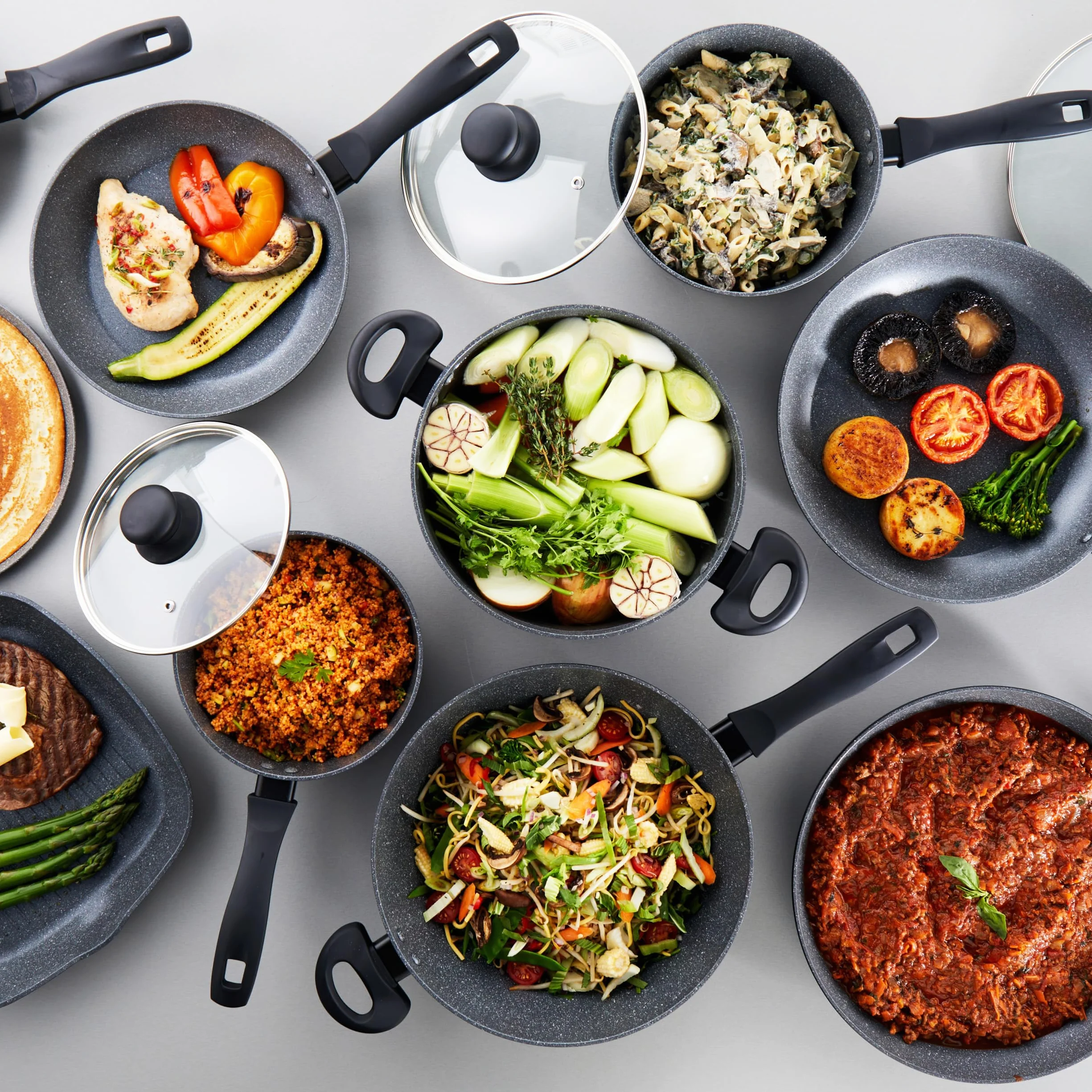 Russell Hobbs RH02799EU7 Frying Pan, Non-Stick, Induction Hob Suitable Cooking Pan, Cook With Little or No Oil For Healthy Meals, Soft Grip Handle, Metallic Marble, Strong Forged Aluminium, 24 cm