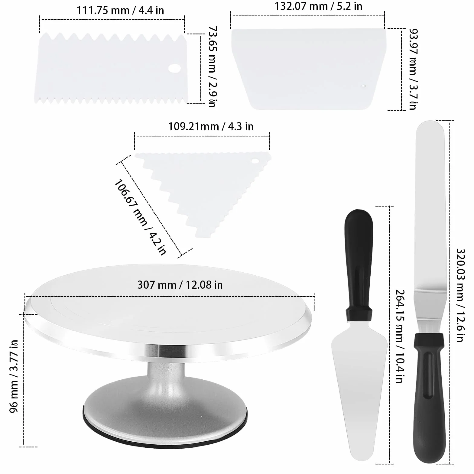 Obrotowa patera na tort ze stopu aluminium, 30,7 cm, z 3 łopatkami do ciasta i 2 nożami do tortów, obrotowa patera na tort, do dekoracji tortów, pieczenia