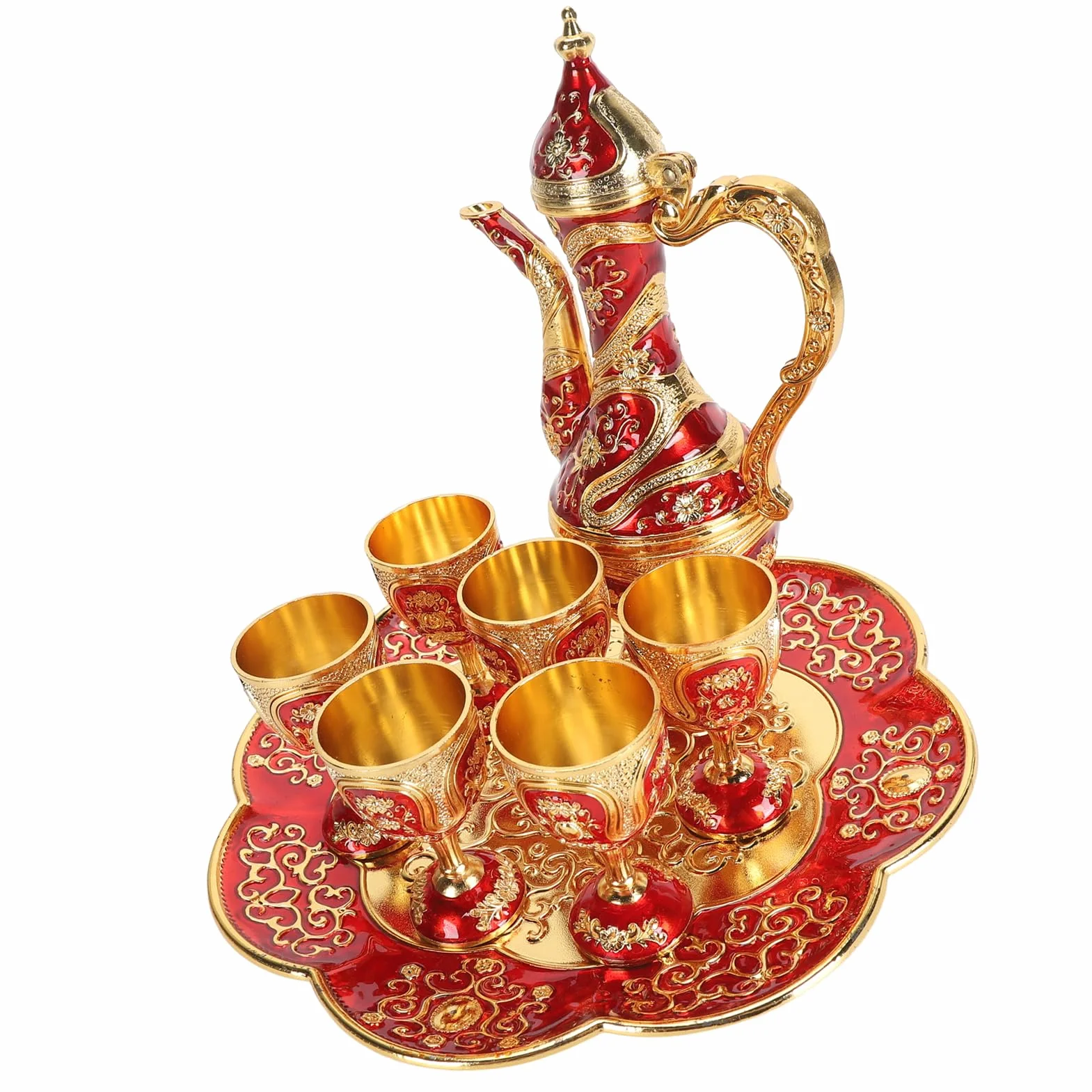 Naroote Turecki Zestaw Herbaty, Turecki Zestaw Herbaciany dla Dorosłych Cynk Stop Herbaty Łatwa Czyste, Eleganckie Trwałe Vintage Turkish Tea Zetek Złoty Niebieski z tacą na herbatę do Kawiarni