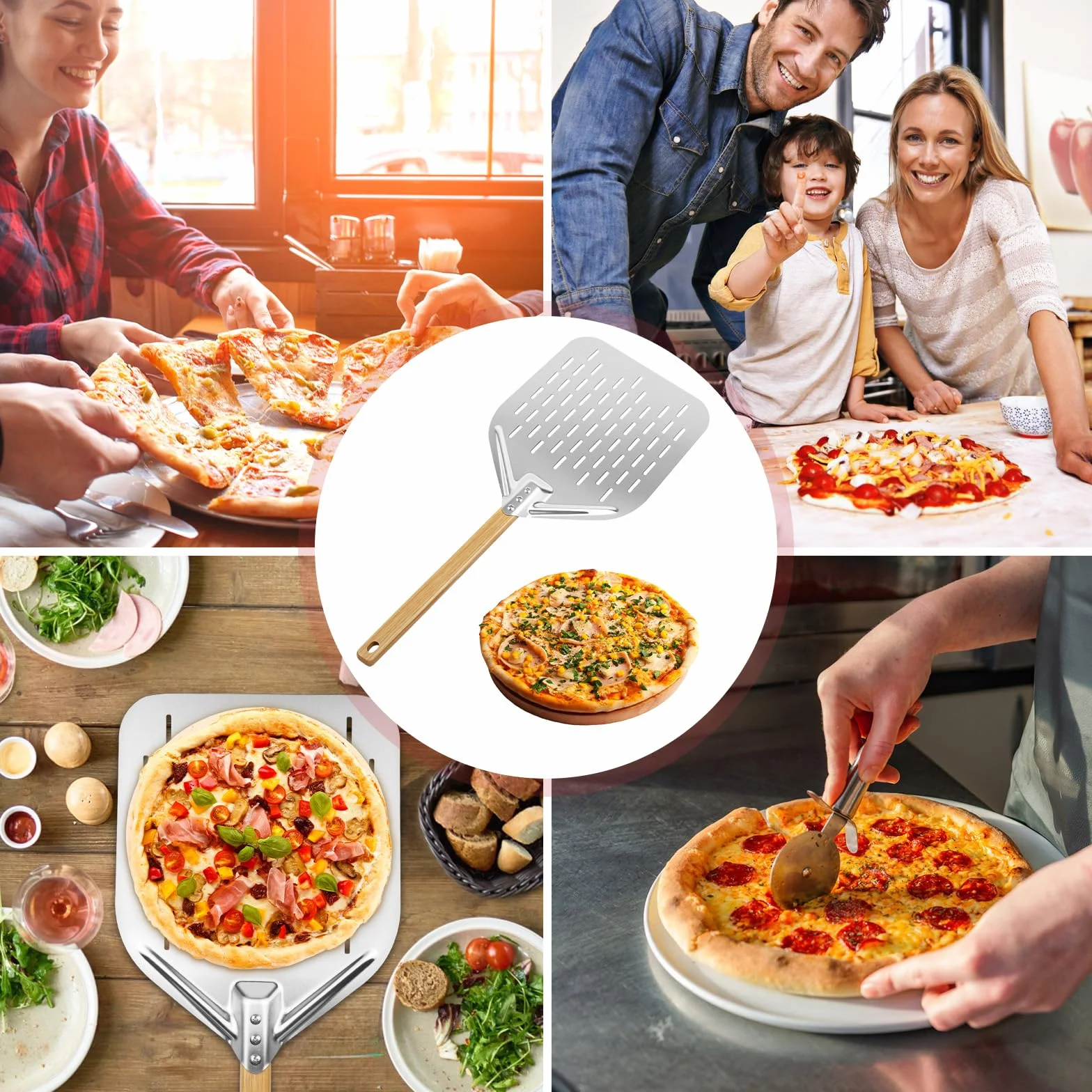 Łopata do pizzy perforowana, srebrzysta, 12-calowa, 39,5 * 30 cm, aluminiowa łopata do pizzy, profesjonalna łopata do pizzy z dużą powierzchnią i wyjmowaną