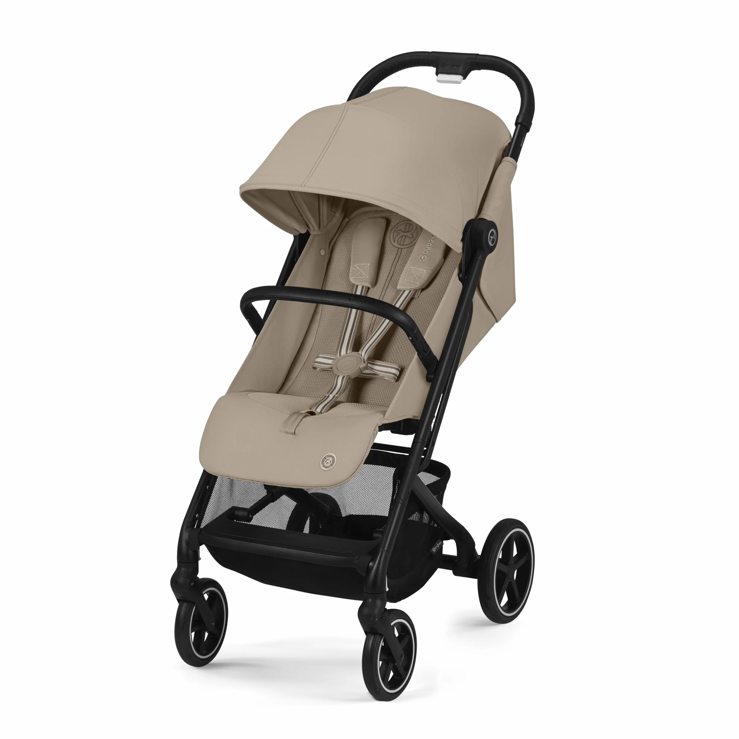 Cybex Gold Wózek dziecięcy Beezy z uprzężą One-Pull Harness, Od urodzenia do ok. 4 lat (maks. 22 kg), Kompaktowy i ergonomiczny, Almond Beige (Beżowy z czarną ramą)